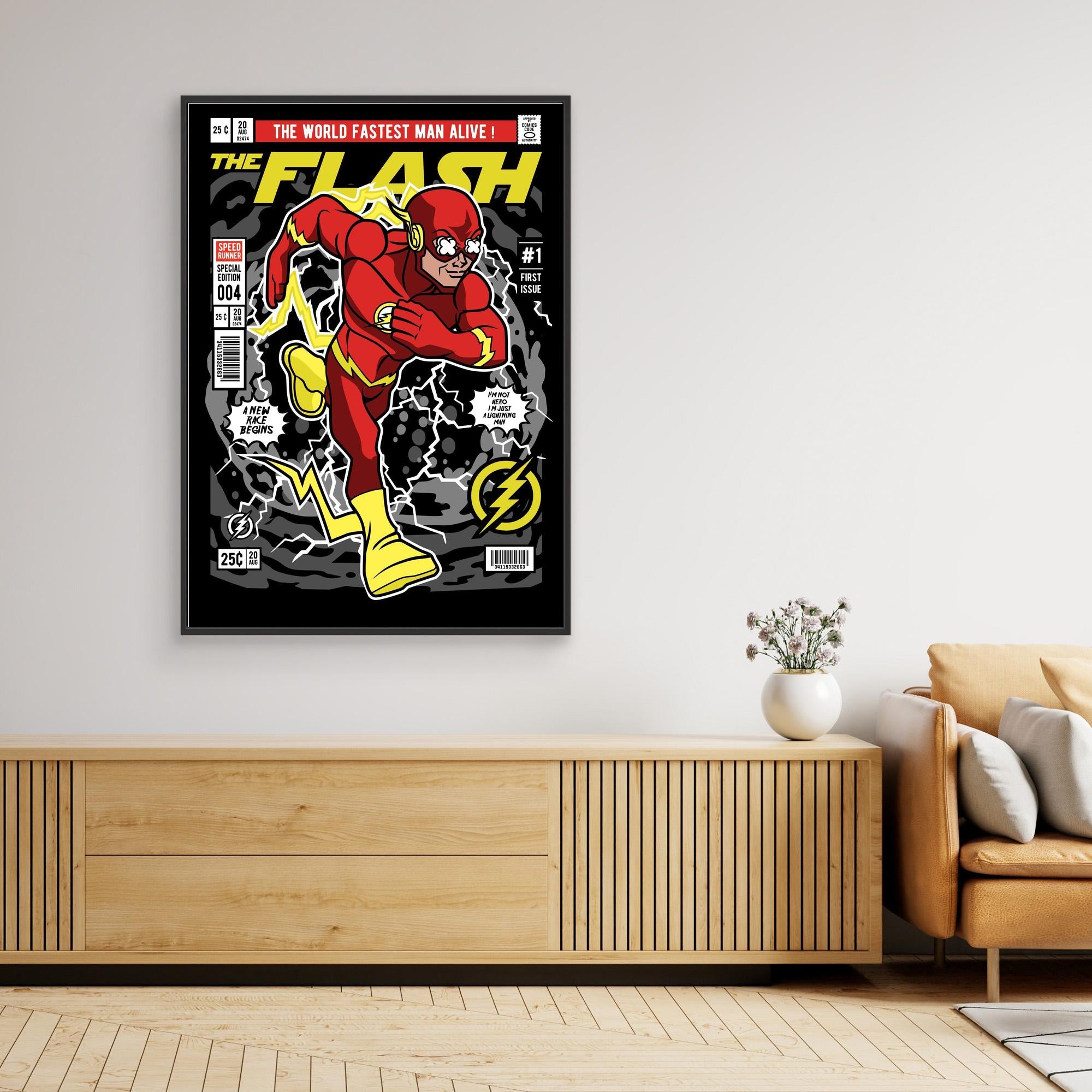 Flash-Inspired Comic Wall Art Print for Gaming Rooms - Framed Pop Art