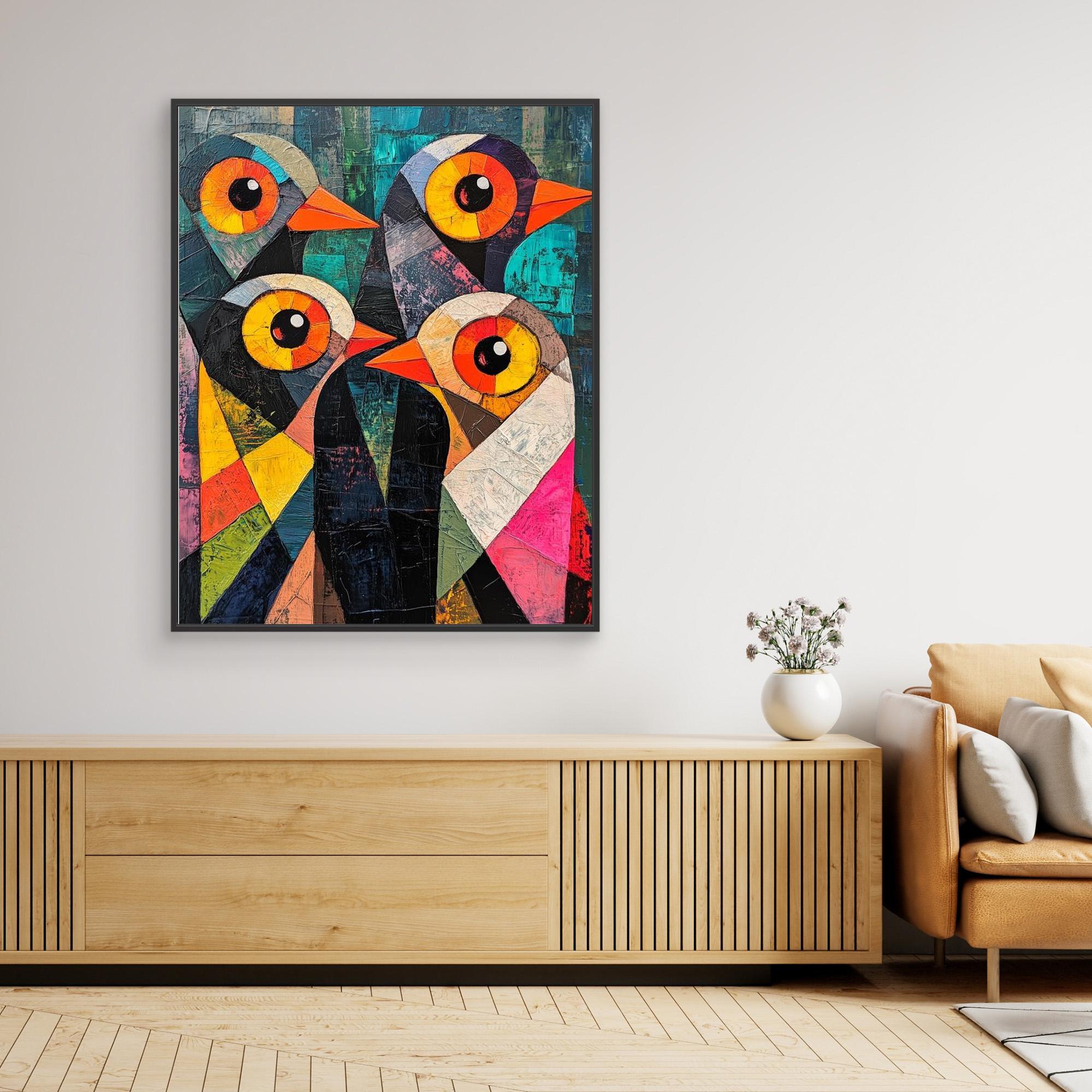 Abstract Bird Family Canvas Print | Vibrant Geometric Wall Art