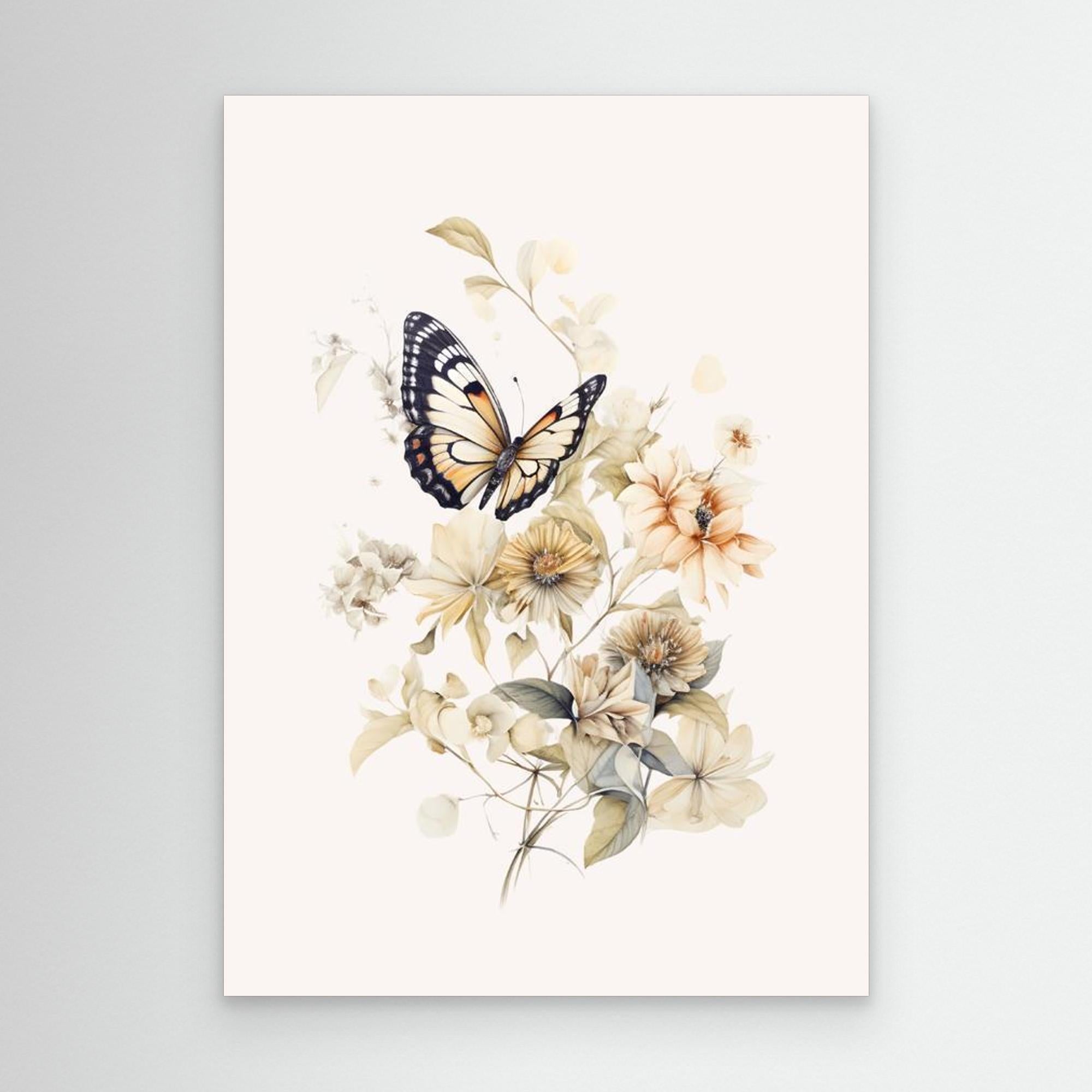 Butterfly Botanical Wall Art | Soft Nursery Decor - Framed Pop Art