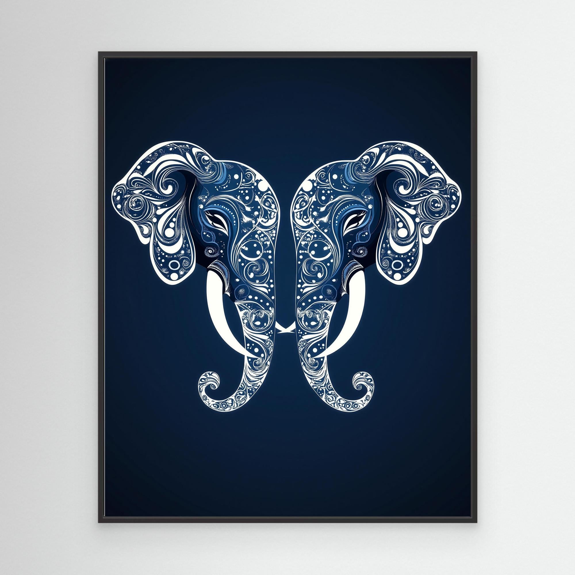 Blue Elephant Mandala Wall Art for Zen Nursery Decor - Framed Pop Art