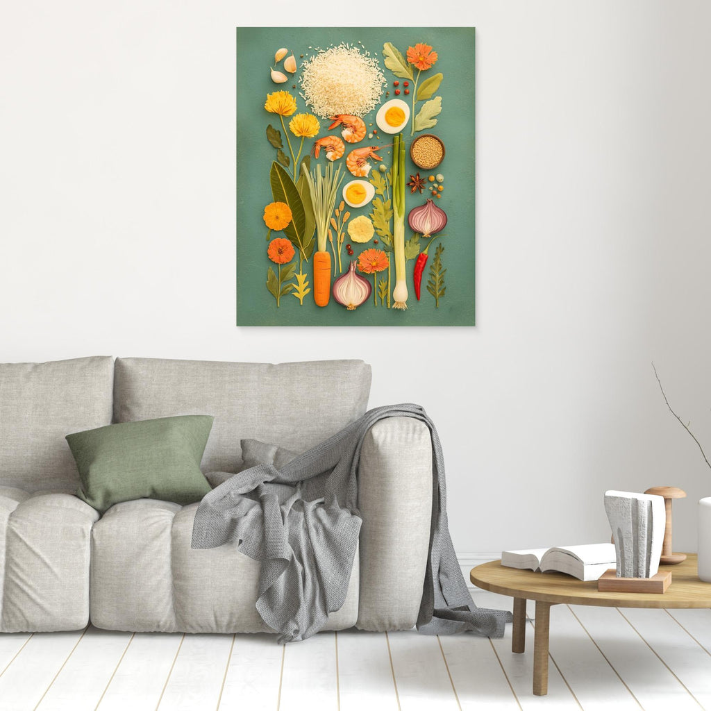 Teal Kitchen Ingredients Canvas Print for Food Lovers - Framed Pop Art