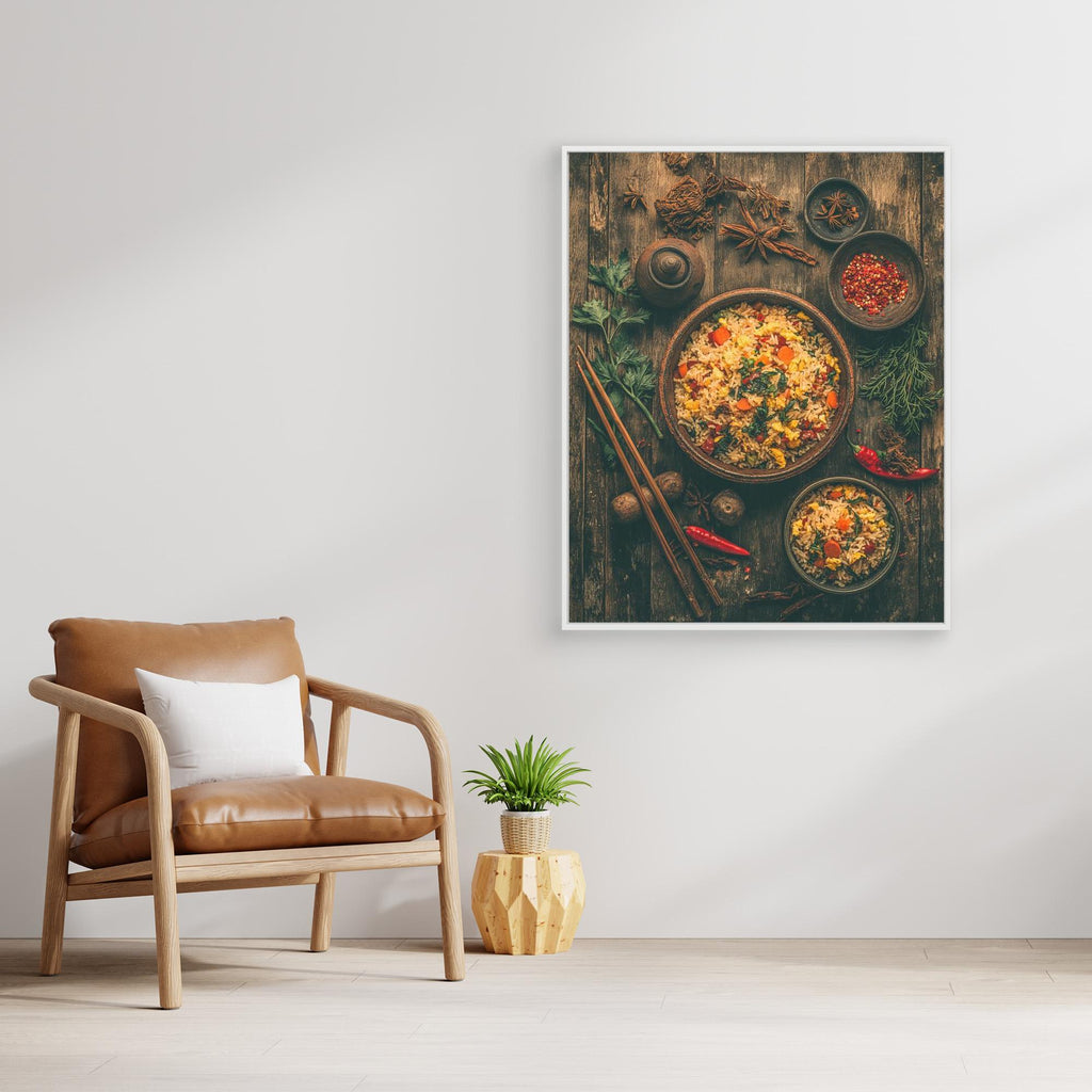 Rustic Fried Rice Bowl Asian Kitchen Canvas Wall Art - Framed Pop Art