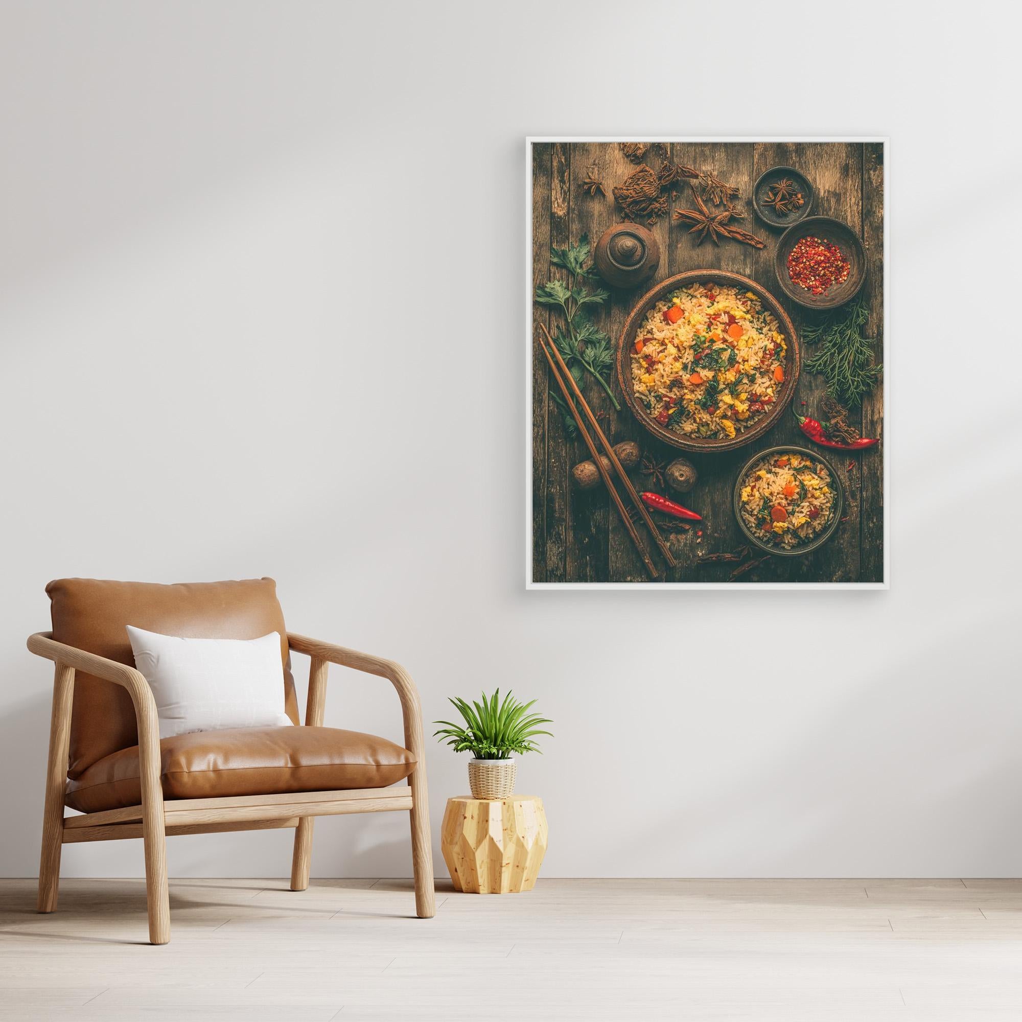 Rustic Fried Rice Bowl Asian Kitchen Canvas Wall Art - Framed Pop Art