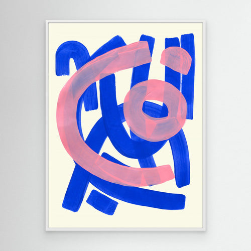 Blue & Pink Abstract Art | Modern Playful Nursery Wall Art - Framed Pop Art