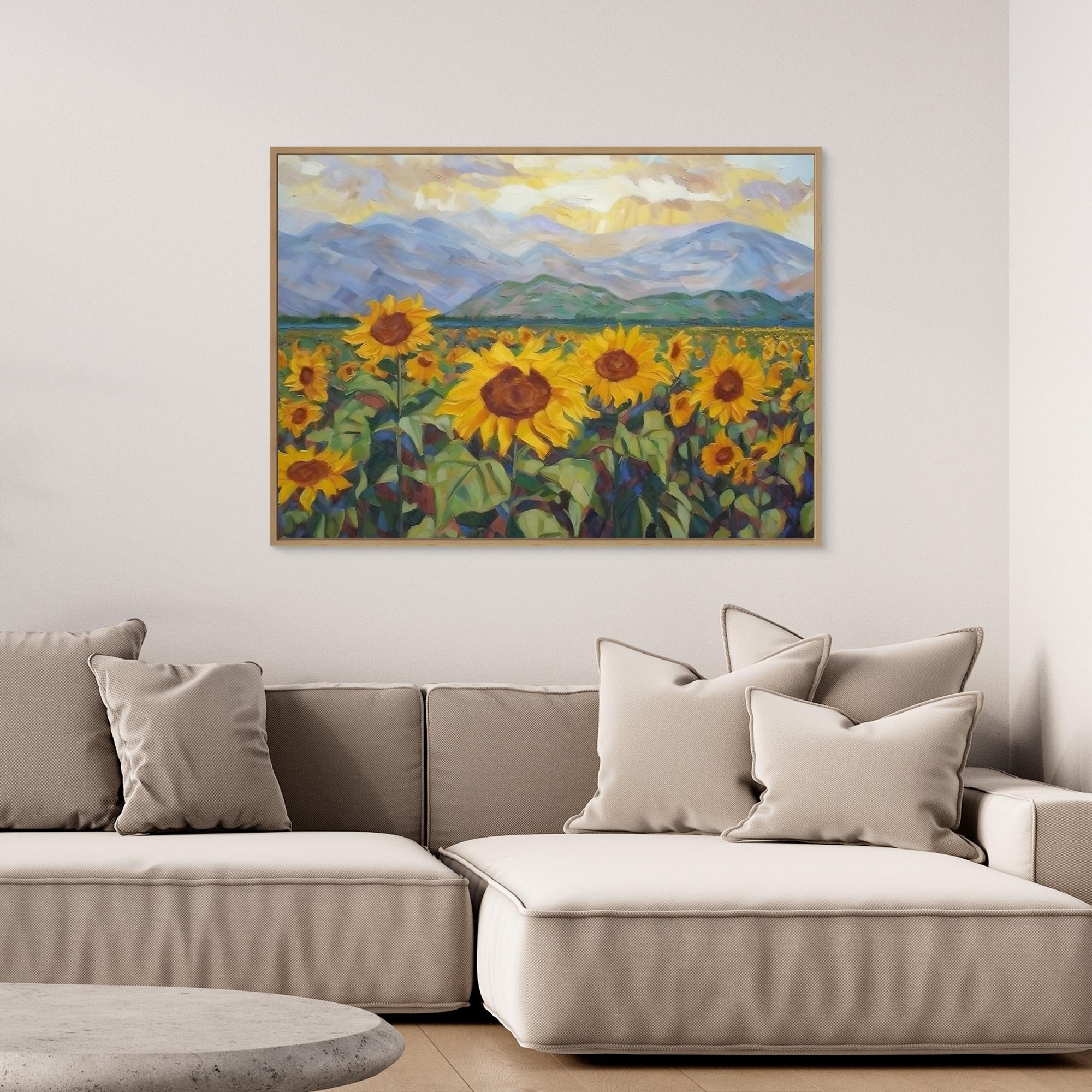 Sunflower Field Mountain Landscape | Hallway Wall Art - Framed Pop Art