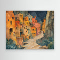 Watercolour Cliffside Village Canvas Print Hallway Art - Framed Pop Art