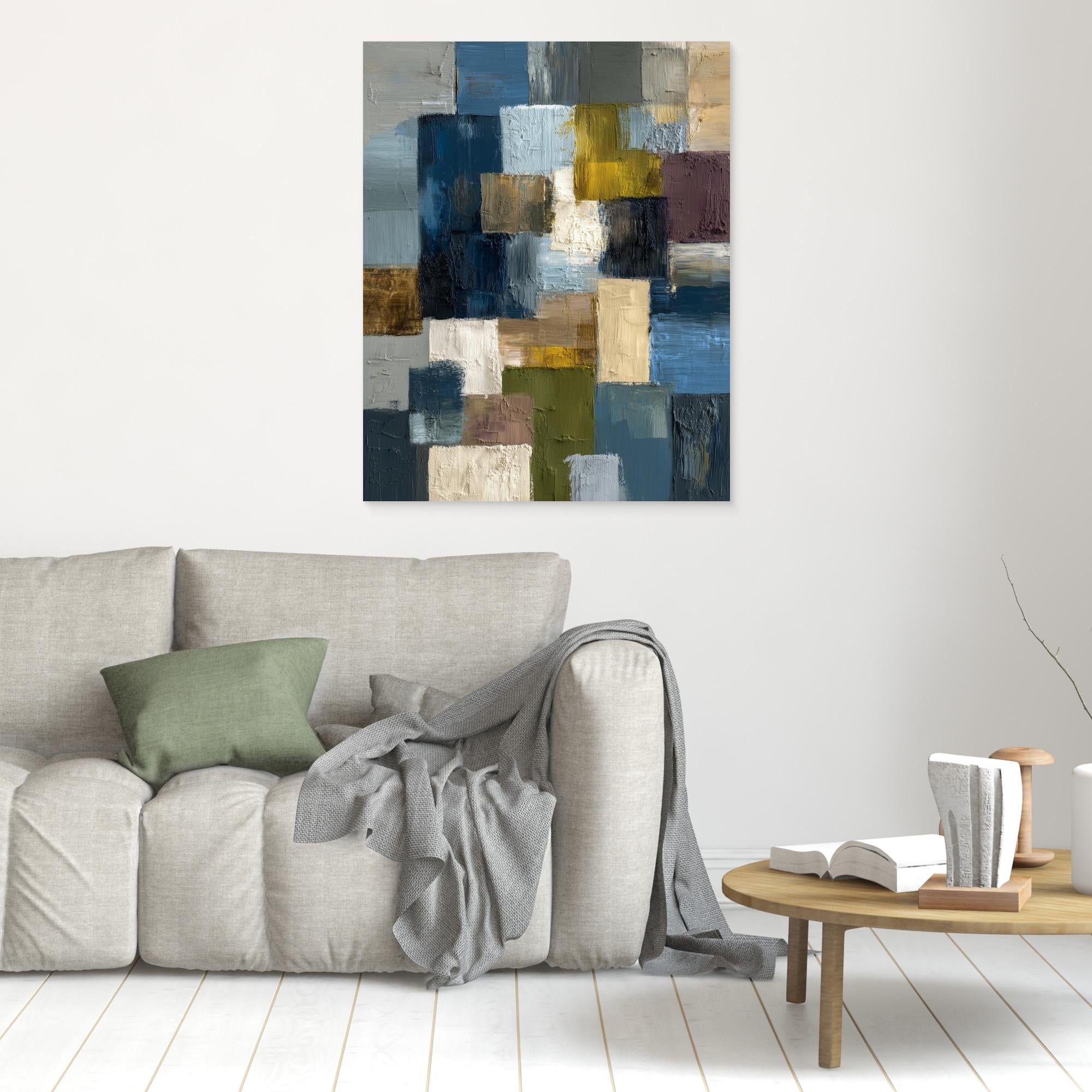 Abstract Blue & Earthy Textured Canvas Art | Framed Wall Decor