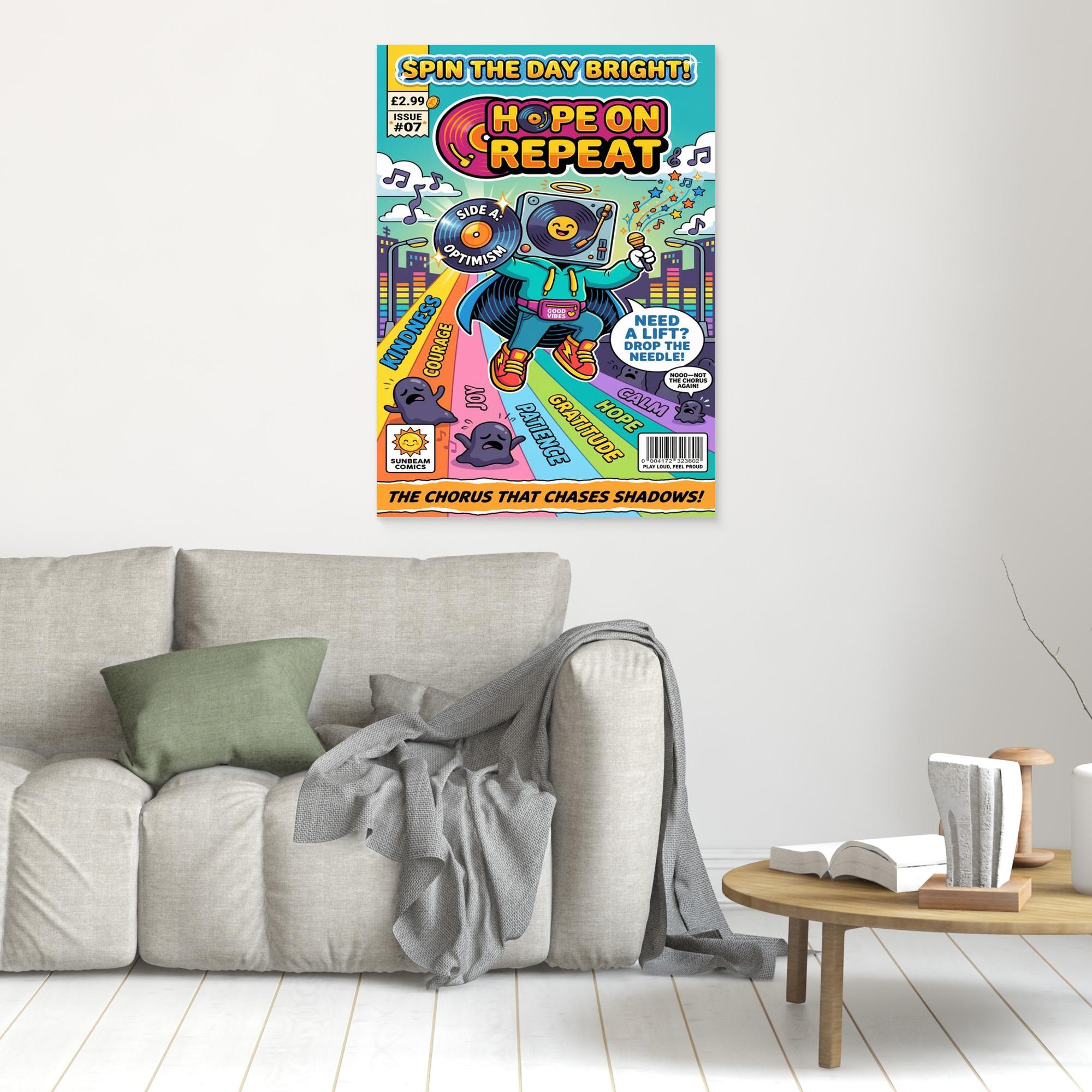 Hope on Repeat Retro Comic Art Print | Positive Vibes Wall Decor - Framed Pop Art