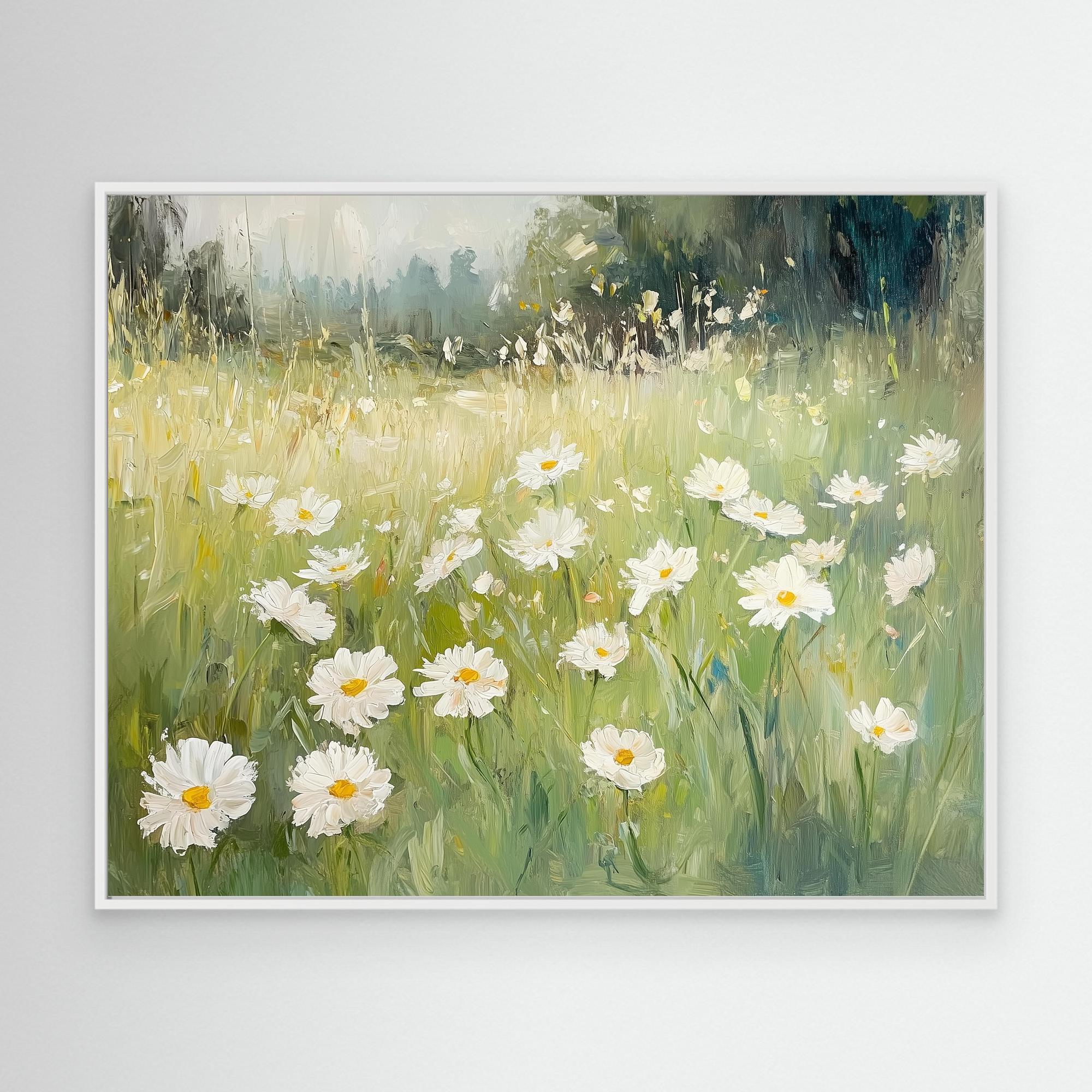 Hallway Wall Art – Wildflower Meadow Daisy Canvas Print - Framed Pop Art