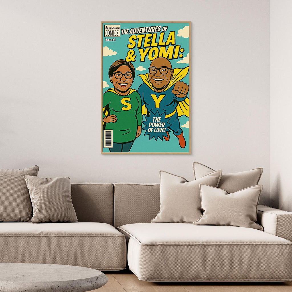 Custom Couple Superhero Comic Portrait | Personalised Wall Art