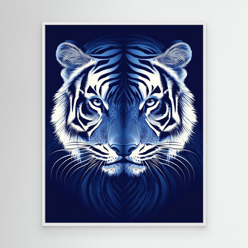 Blue Tiger Wall Art | Framed Canvas Animal Print - Framed Pop Art
