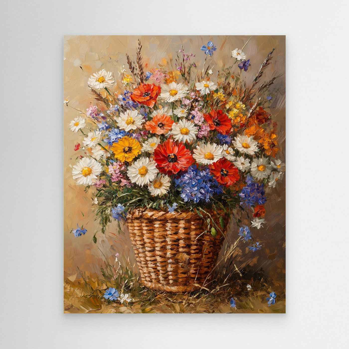 Wildflower Canvas Wall Art | Floral Basket Decor | Nursery Art
