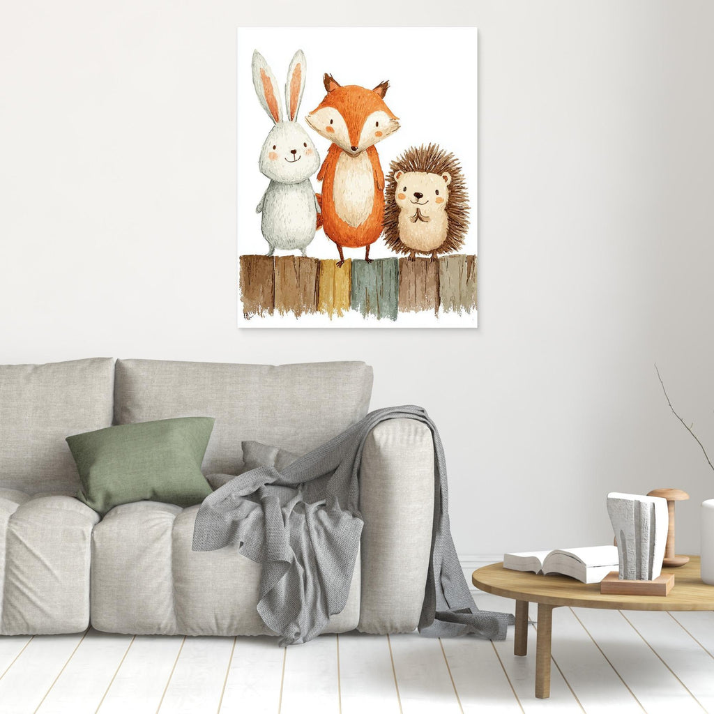 Woodland Friends Nursery Wall Art | Cute Animal Canvas - Framed Pop Art