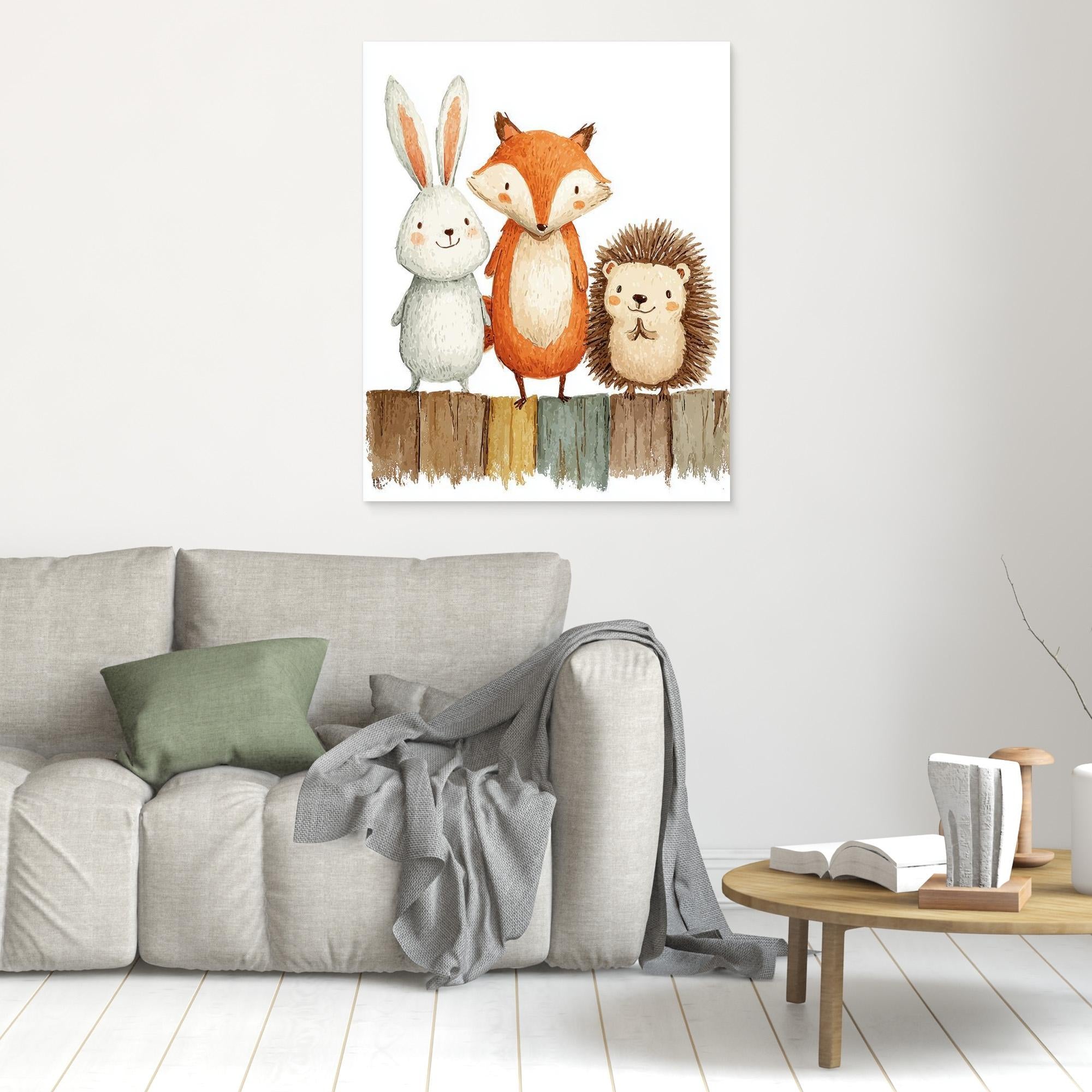Woodland Friends Nursery Wall Art | Cute Animal Canvas - Framed Pop Art
