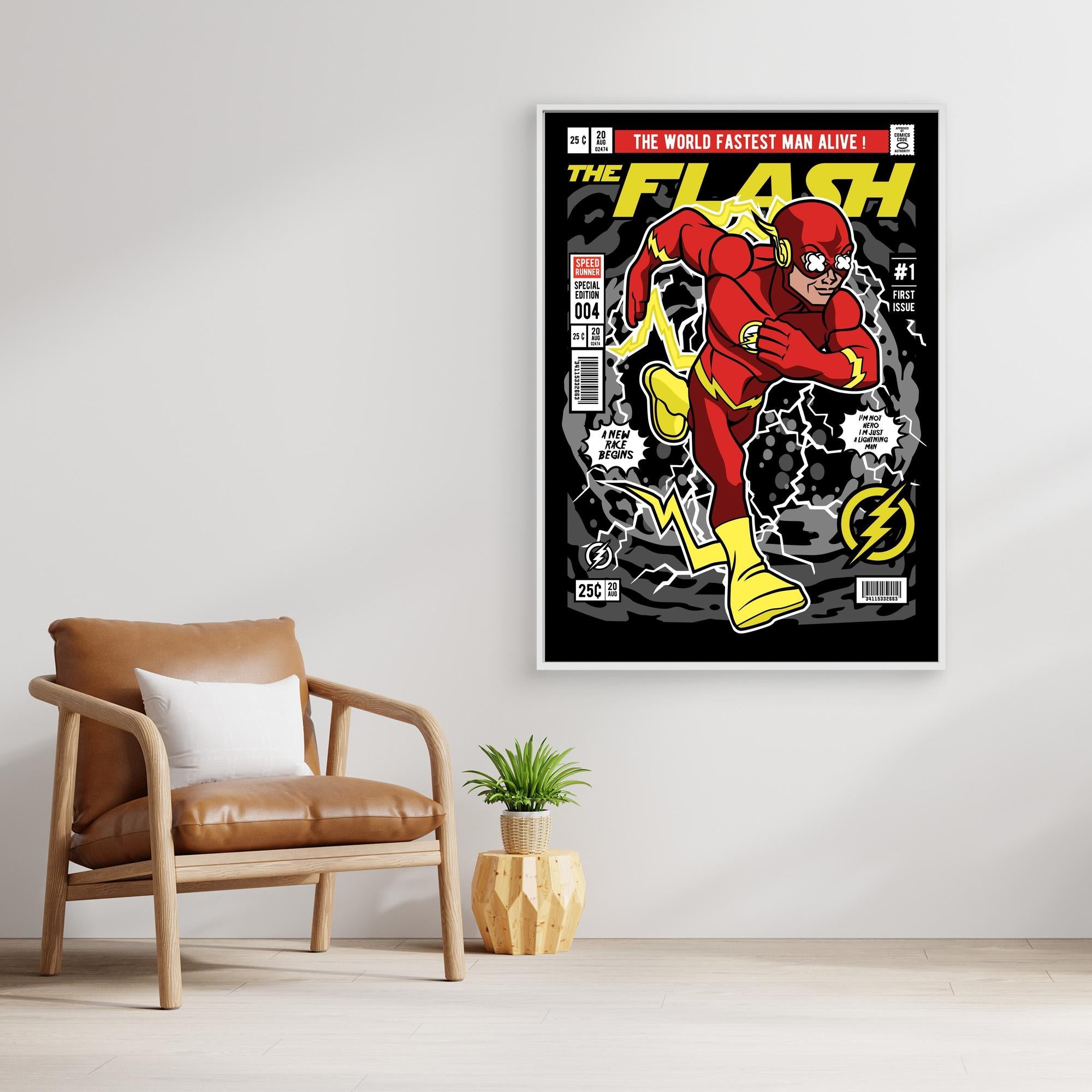 Flash-Inspired Comic Wall Art Print for Gaming Rooms - Framed Pop Art