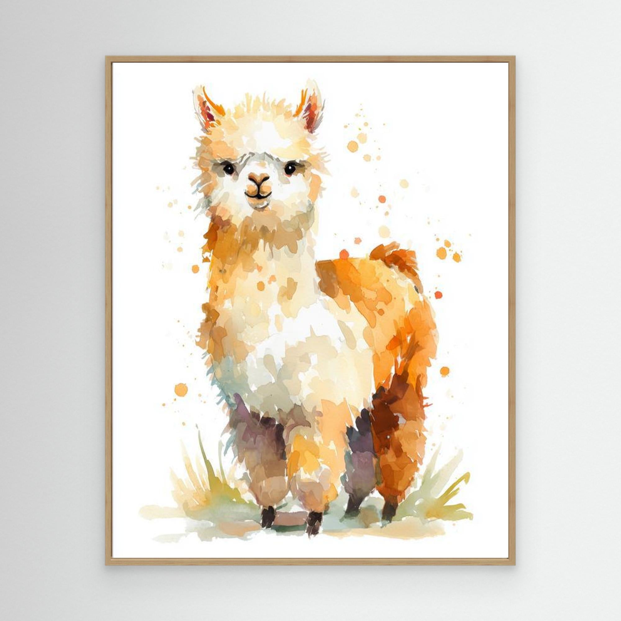 Cute Alpaca Watercolour Art | Scandi Nursery Decor - Framed Pop Art