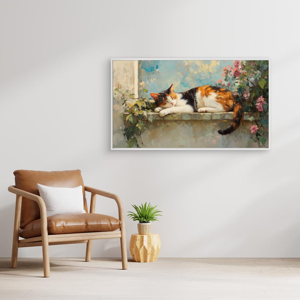 Large Framed Wall Art – Cosy Cat Lounge Decor Print - Framed Pop Art