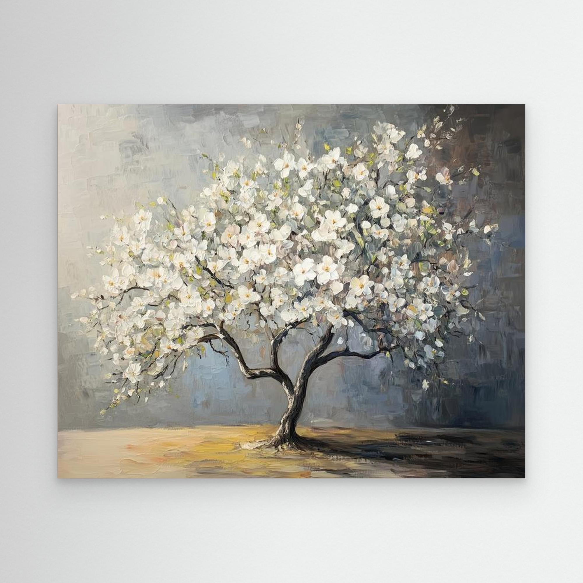 White Blossom Tree Canvas Art | Framed Floral Wall Decor