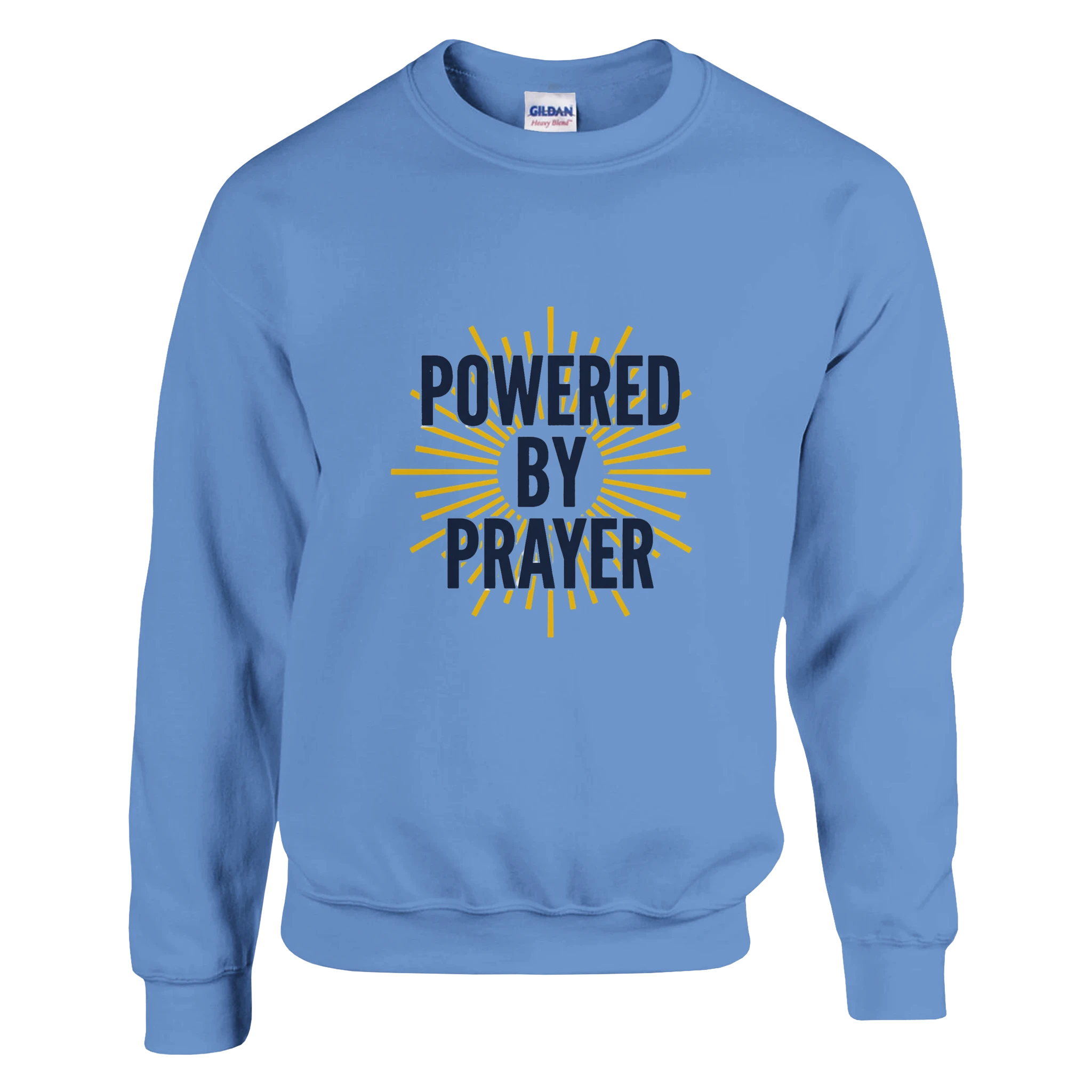 Powered by Prayer White Sweatshirt | Gildan® 18000 - Framed Pop Art