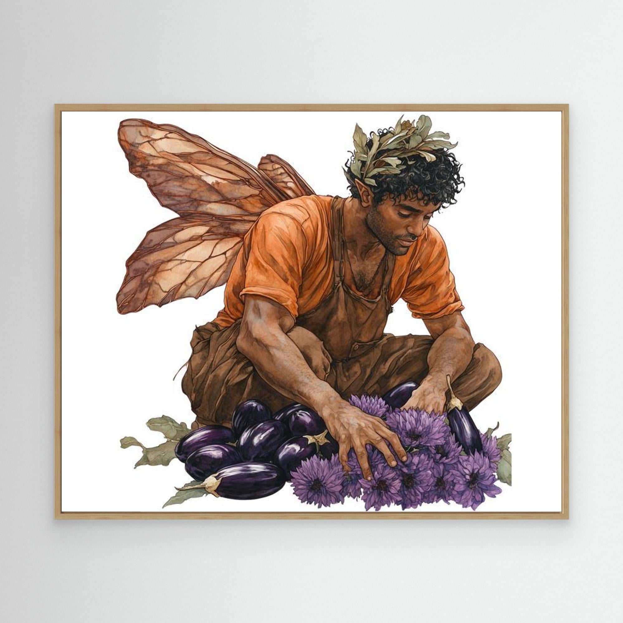 Male Fairy Gardener Art Print | Autumn Harvest Wall Art - Framed Pop Art