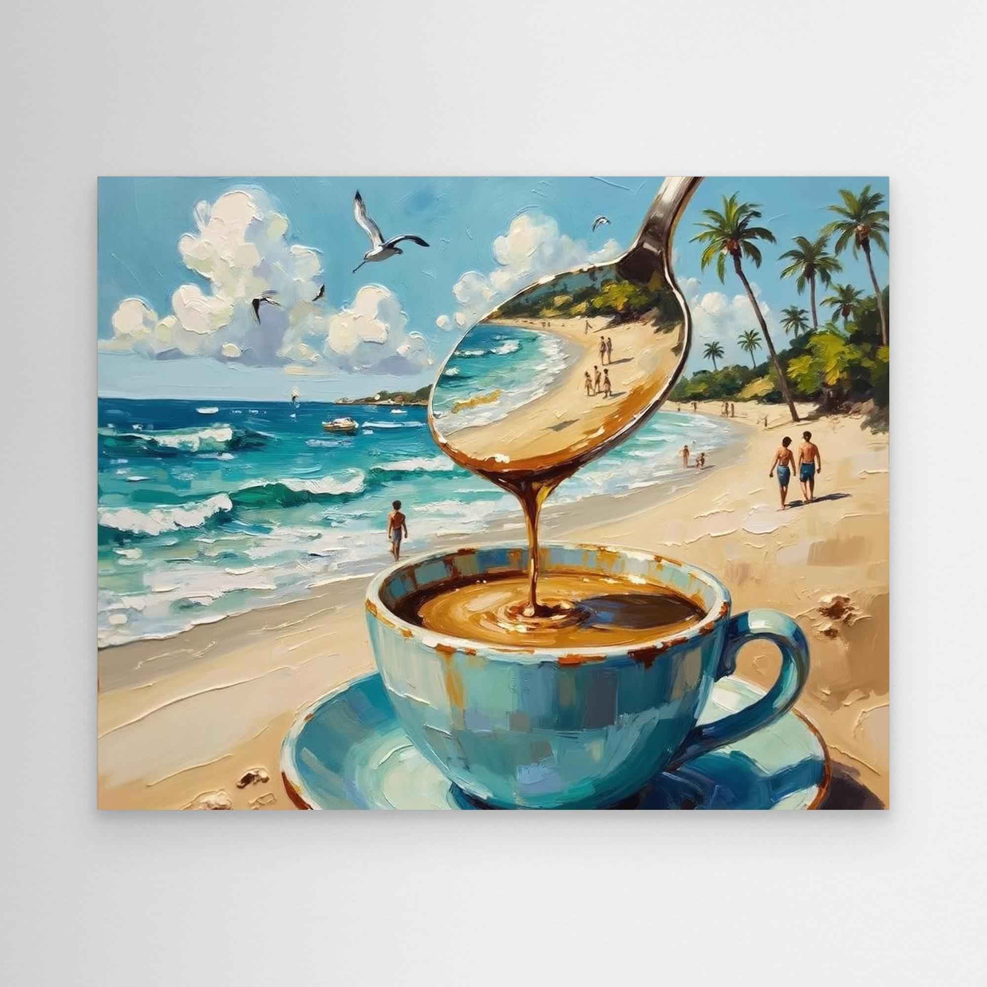Surreal Coffee Beach Canvas Wall Art - Framed Pop Art
