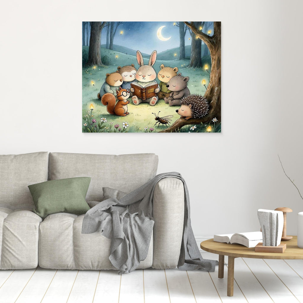 Bedtime Story Woodland Nursery Canvas Wall Art Print - Framed Pop Art