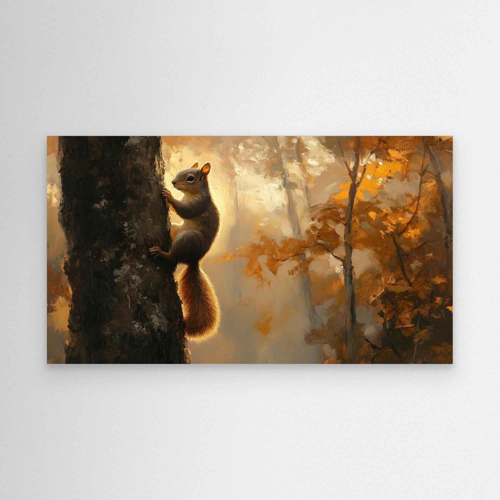 Large Autumn Squirrel Woodland Canvas Wall Art - Framed Pop Art