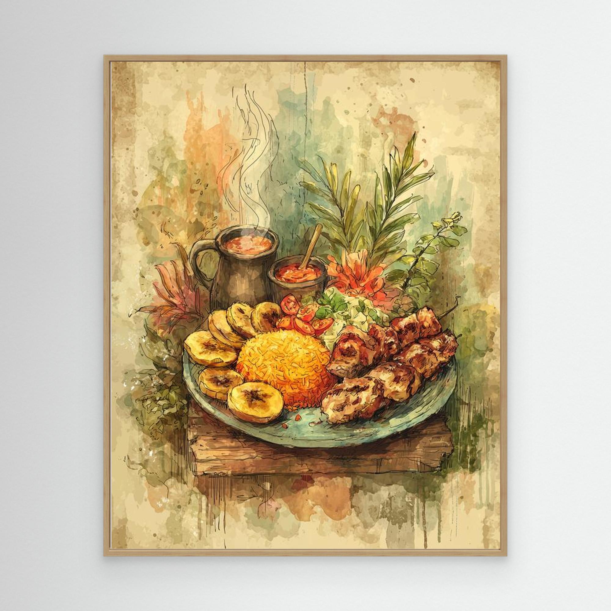 Jollof Feast Watercolour Wall Art | Framed Kitchen Decor - Framed Pop Art