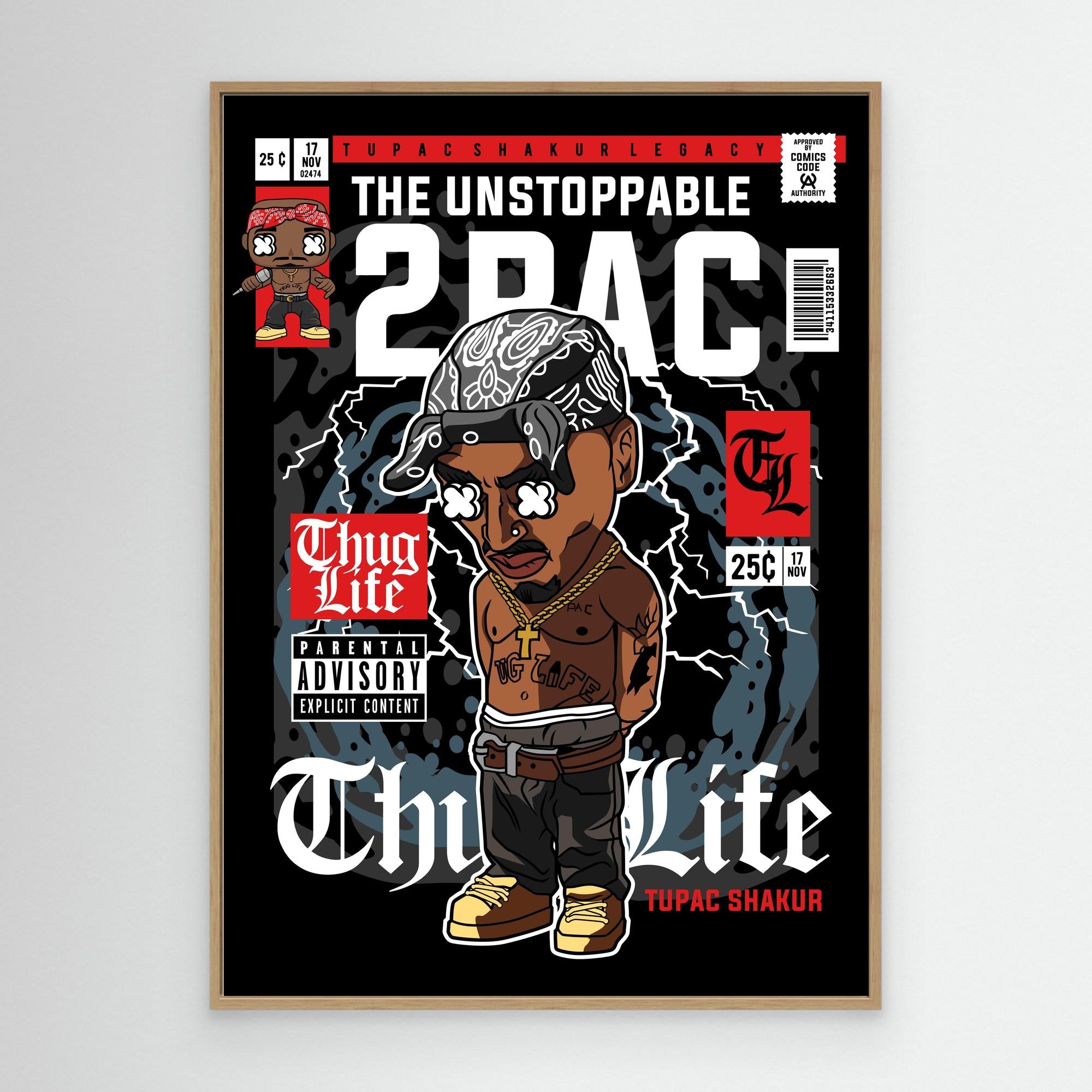 2Pac Comic Book Wall Art | Urban Hip Hop Streetwear Decor - Framed Pop Art
