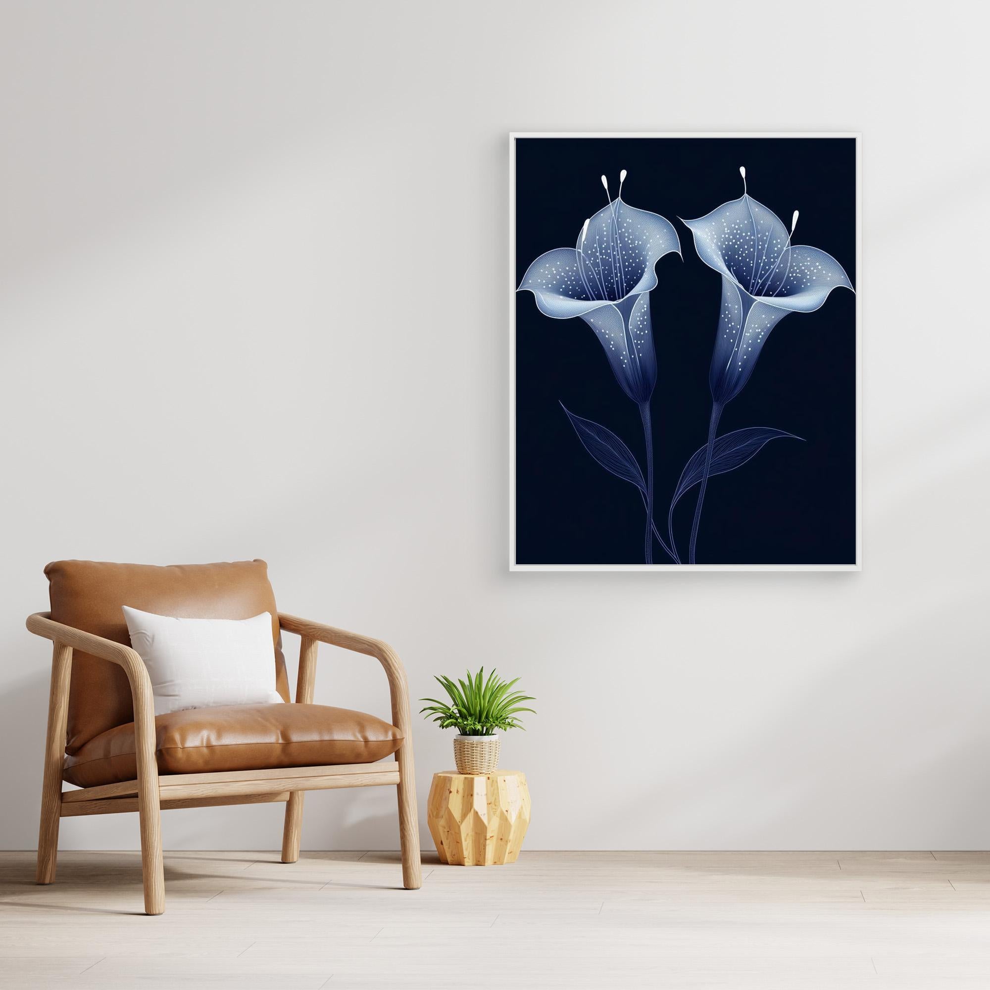 Navy Hummingbird & Blossom Wall Art | Modern Floral Nursery - Framed Pop Art