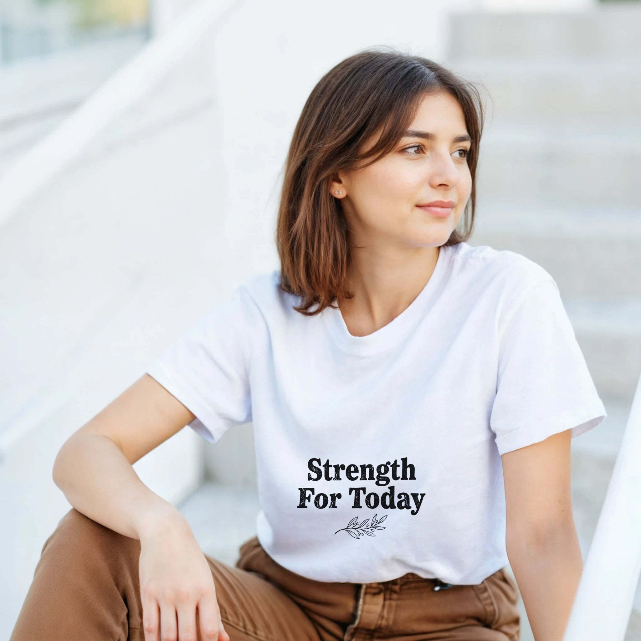 Strength For Today White Cotton T-Shirt | Gildan® 5000 - Framed Pop Art