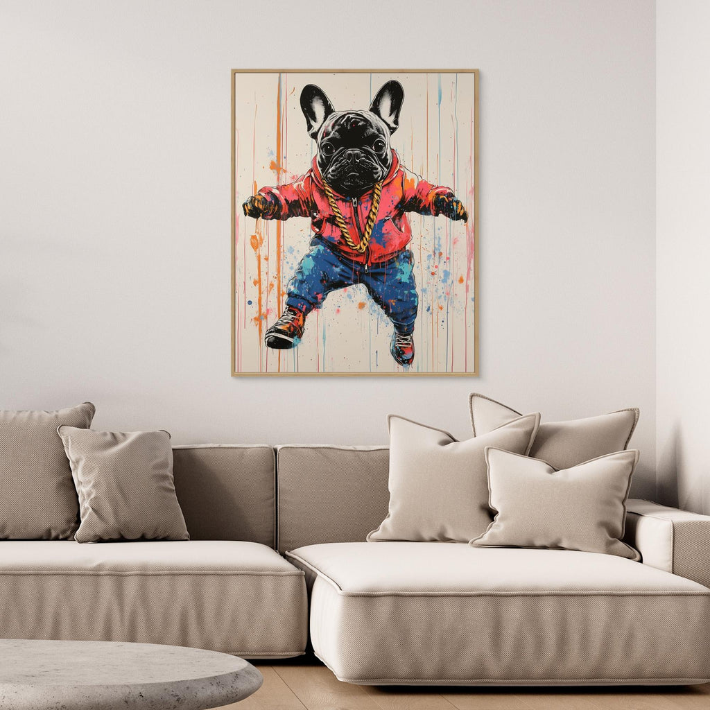 Games Room Graffiti French Bulldog Canvas Wall Art - Framed Pop Art