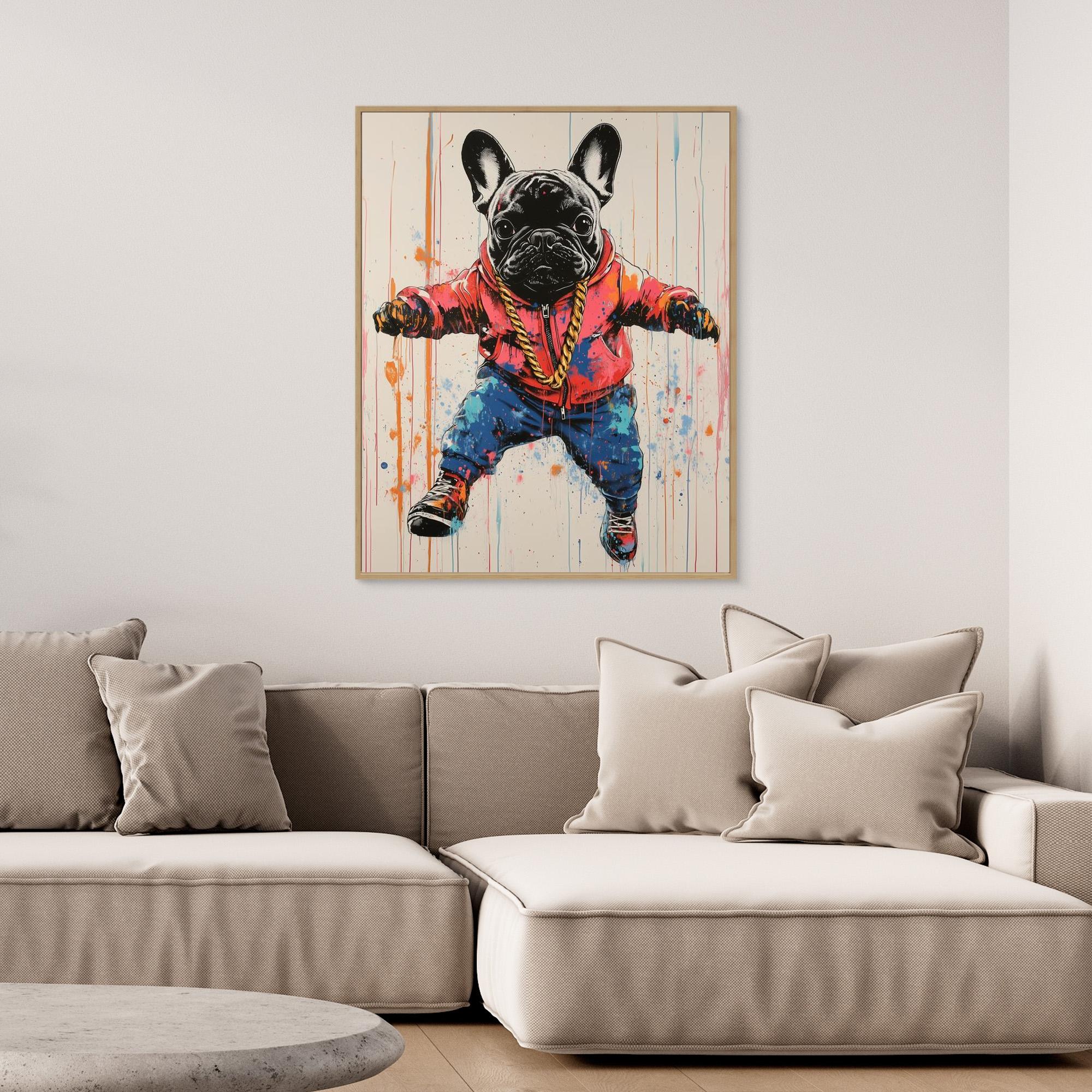 Games Room Graffiti French Bulldog Canvas Wall Art - Framed Pop Art