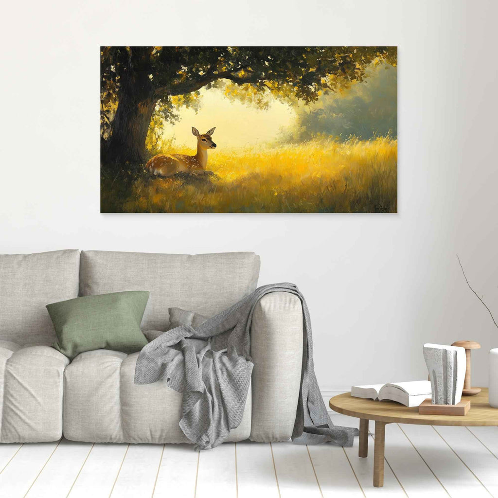Woodland Fawn Art | Nursery Deer Canvas Print | 80 x 45 cm
