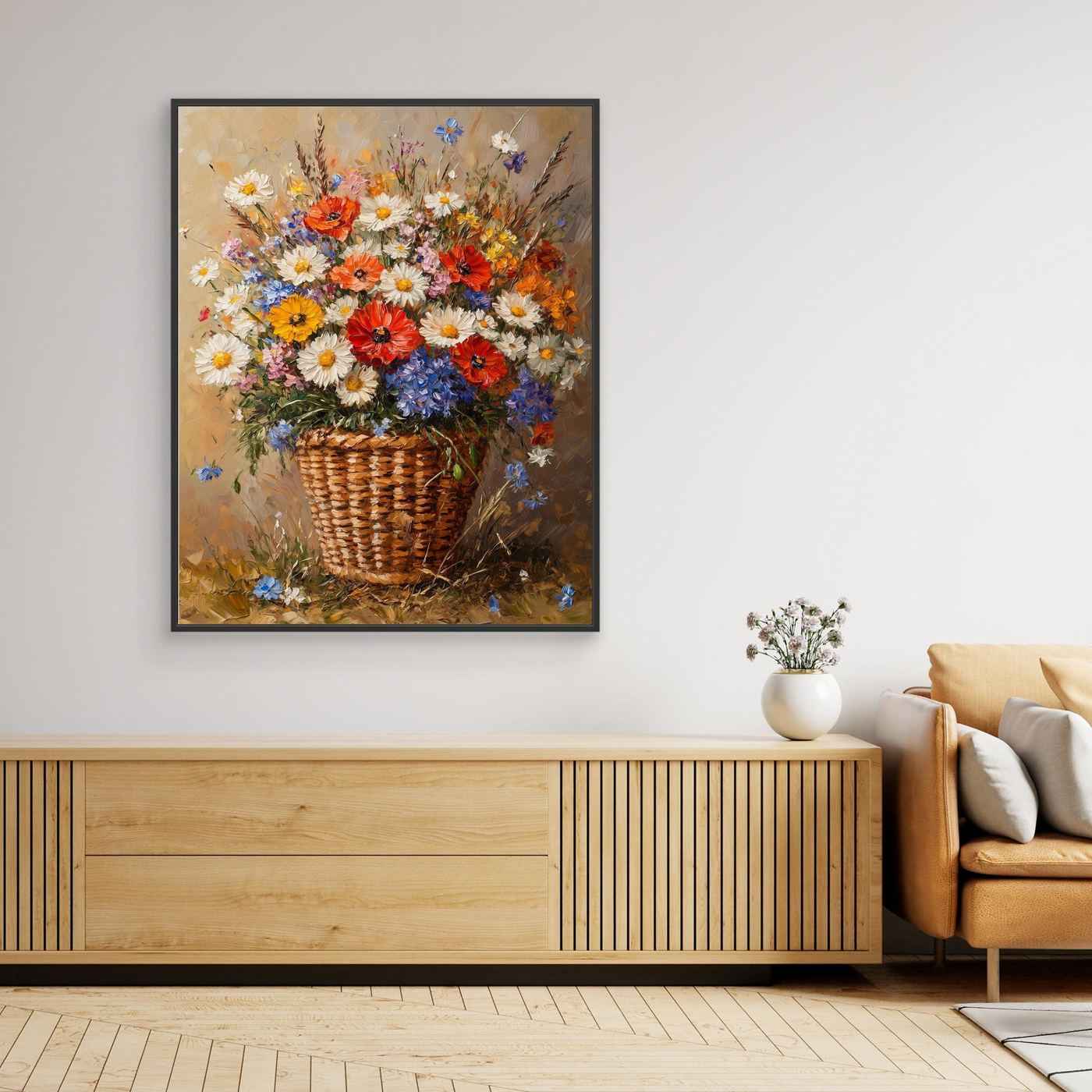 Wildflower Canvas Wall Art | Floral Basket Decor | Nursery Art