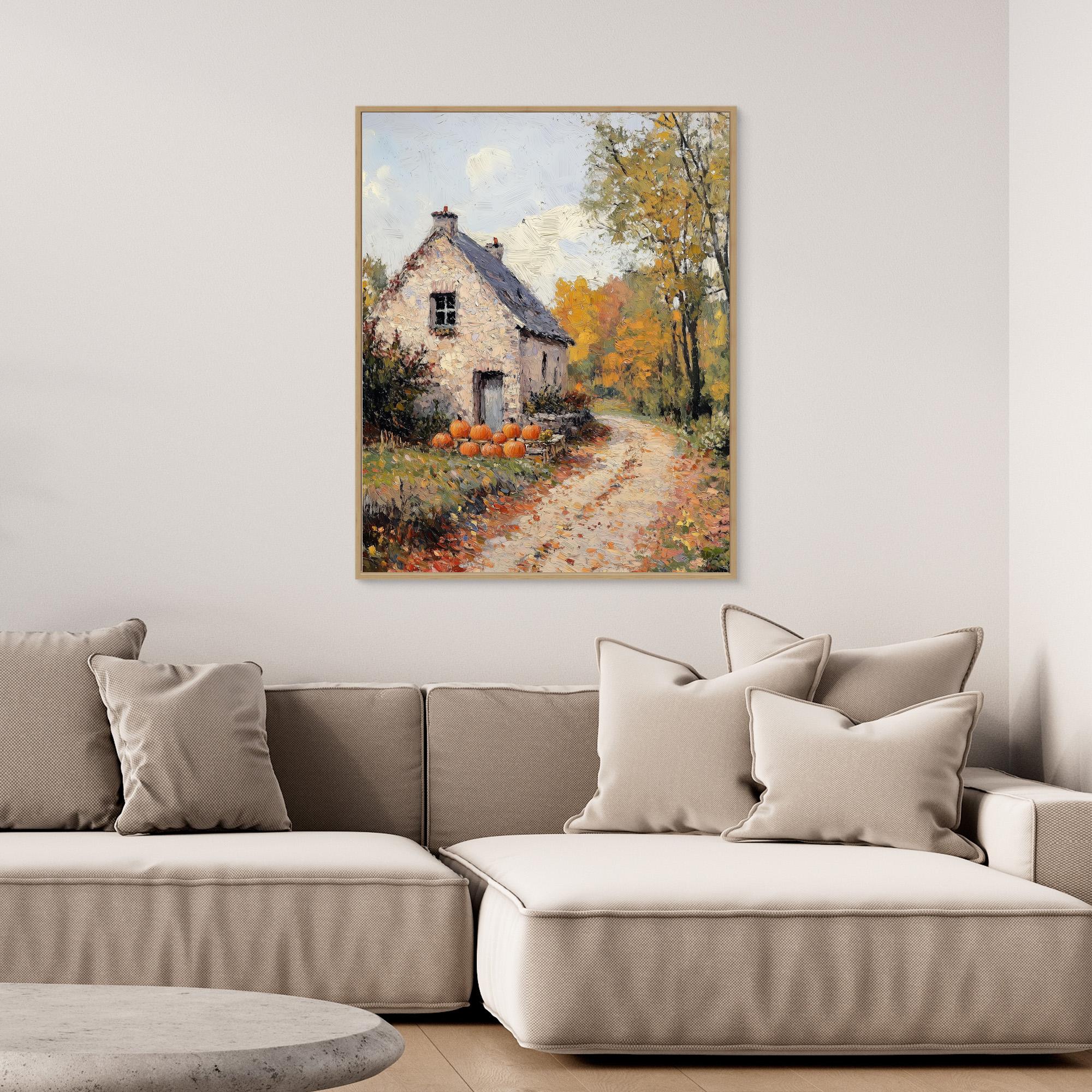 Hallway Autumn Cottage Pumpkin Canvas Wall Art Print - Framed Pop Art