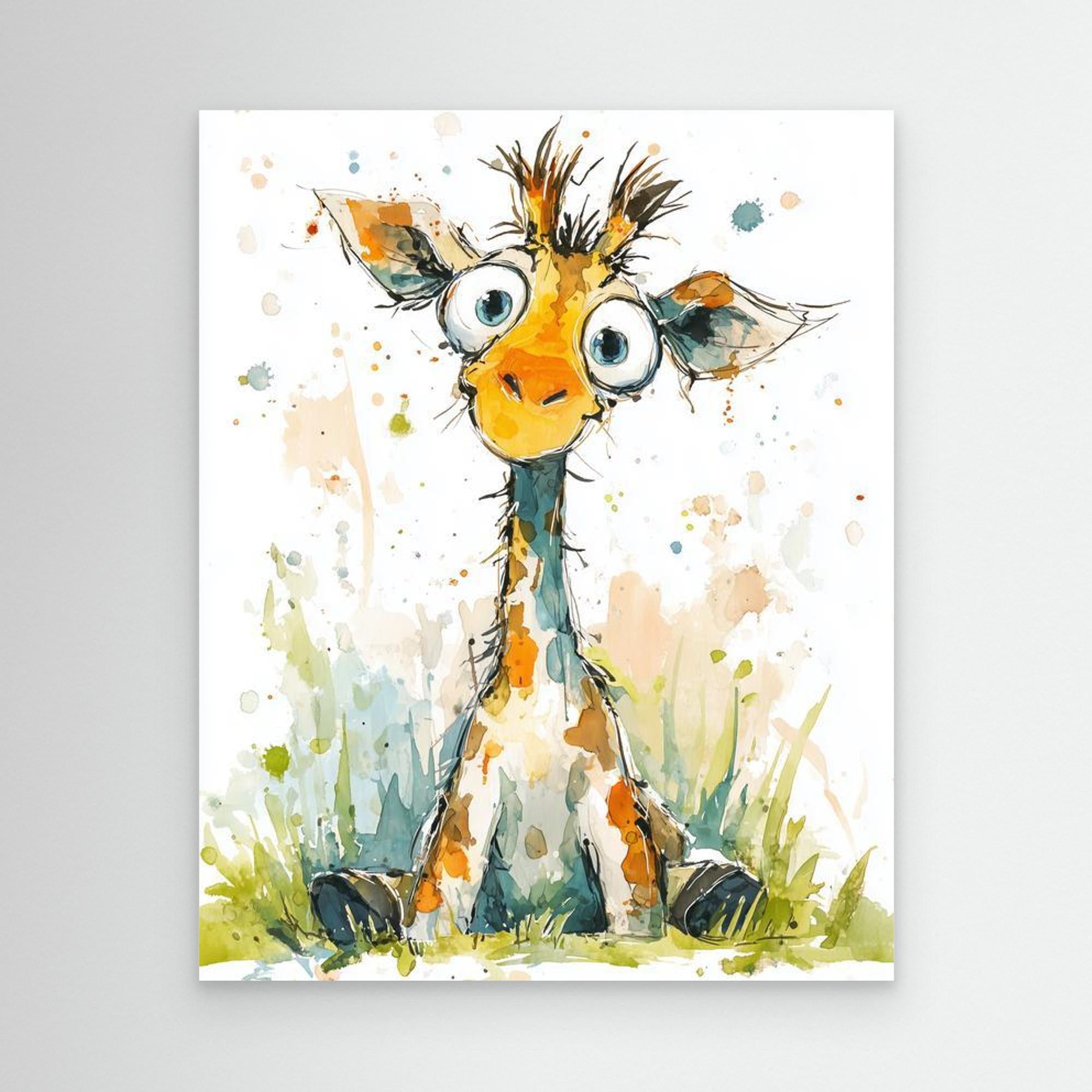 Cute Giraffe Nursery Wall Art | Watercolour Kids Decor - Framed Pop Art
