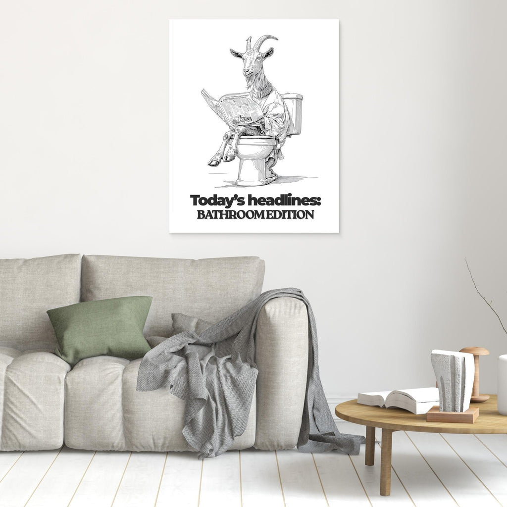 Goat on Toilet Bathroom Wall Art | Funny Animal Print - Framed Pop Art