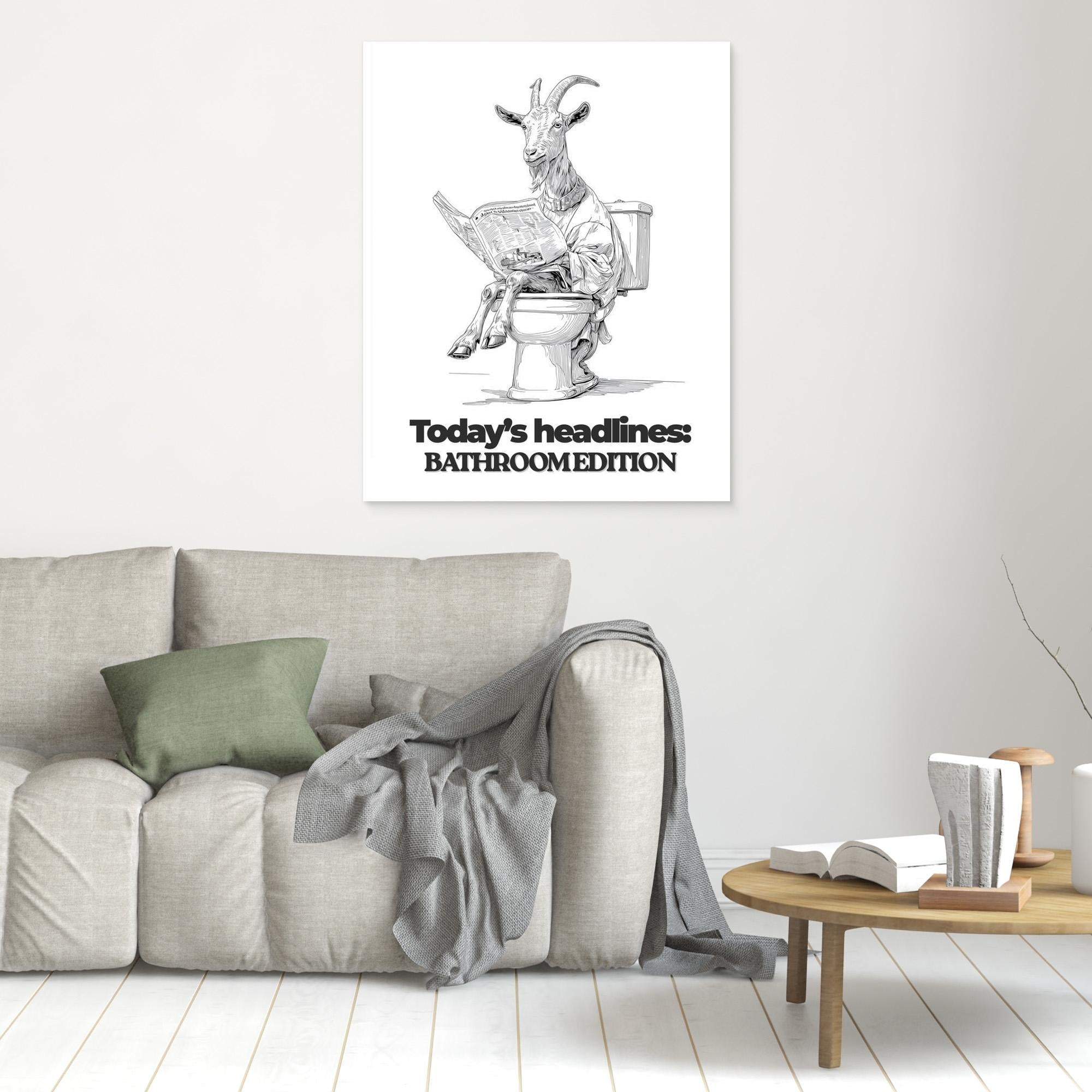 Goat on Toilet Bathroom Wall Art | Funny Animal Print