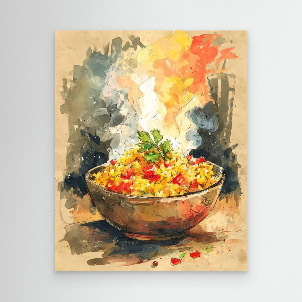 Vibrant Rice Bowl Watercolour Canvas Art | Kitchen Wall Decor - Framed Pop Art