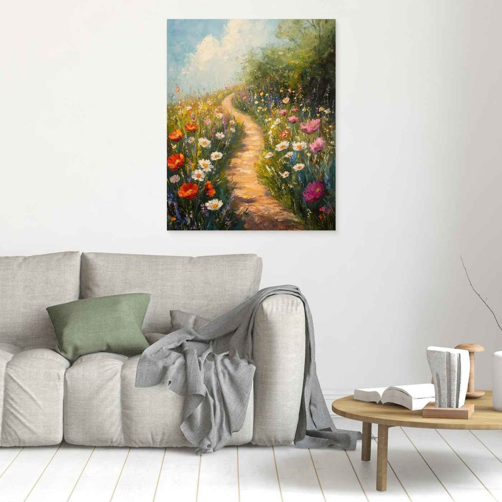 Colorful Wildflower Path Canvas Art | Impressionist Nursery Decor