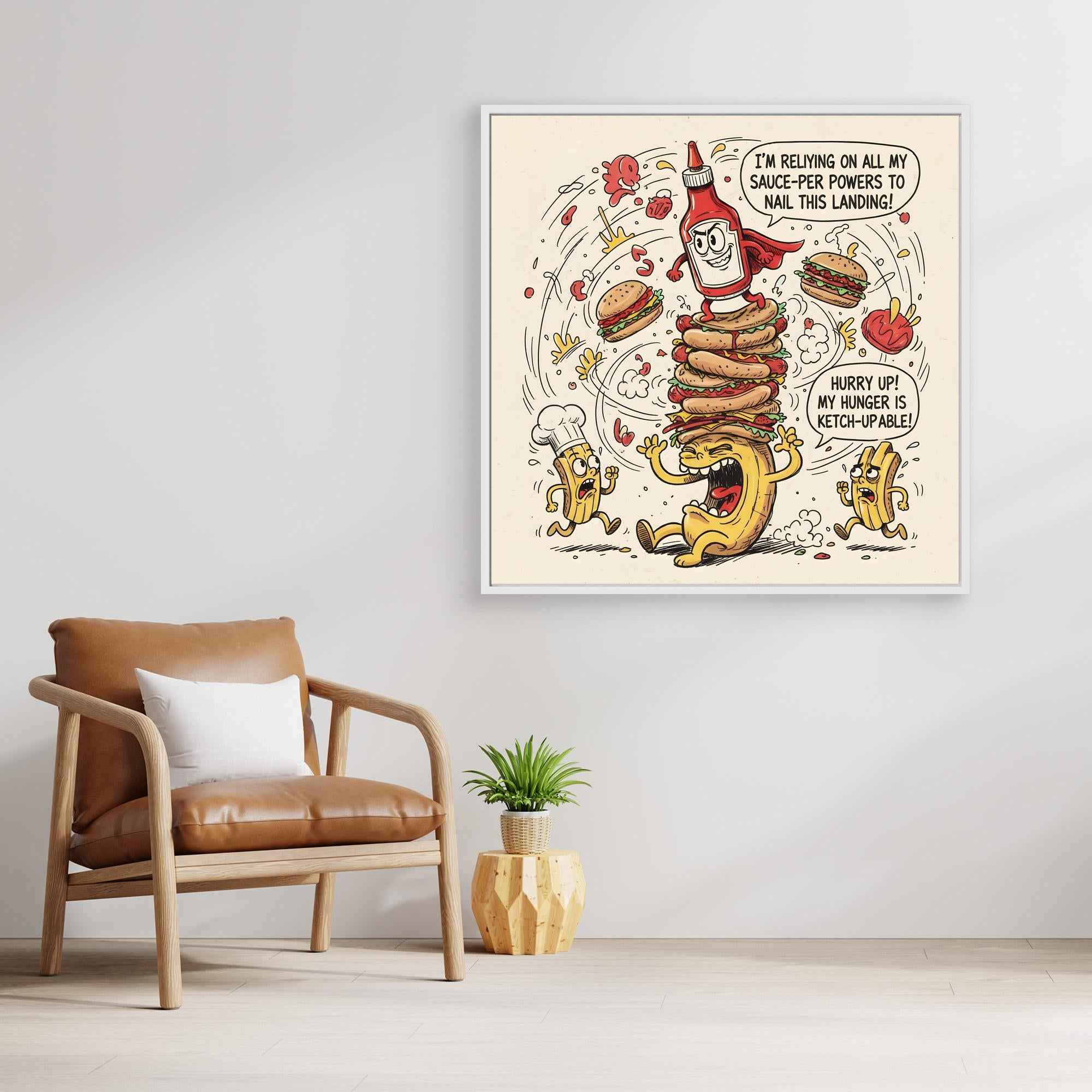 Funny Ketchup Burger Canvas Wall Art - Framed Pop Art