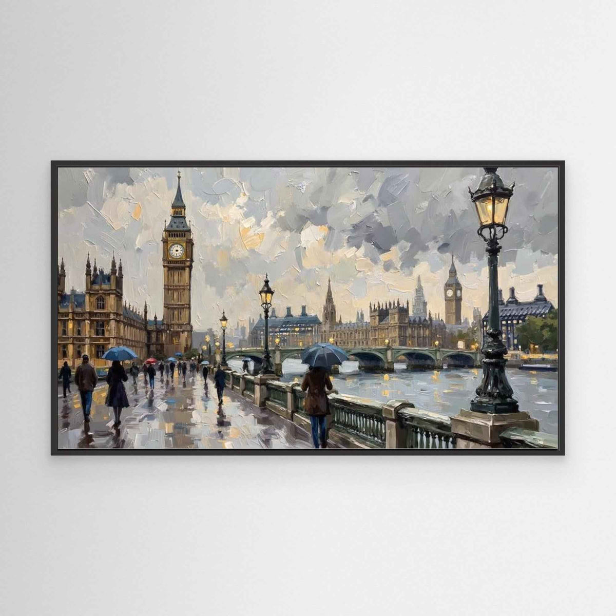 Rainy London Westminster Bridge Canvas Print - Framed Pop Art
