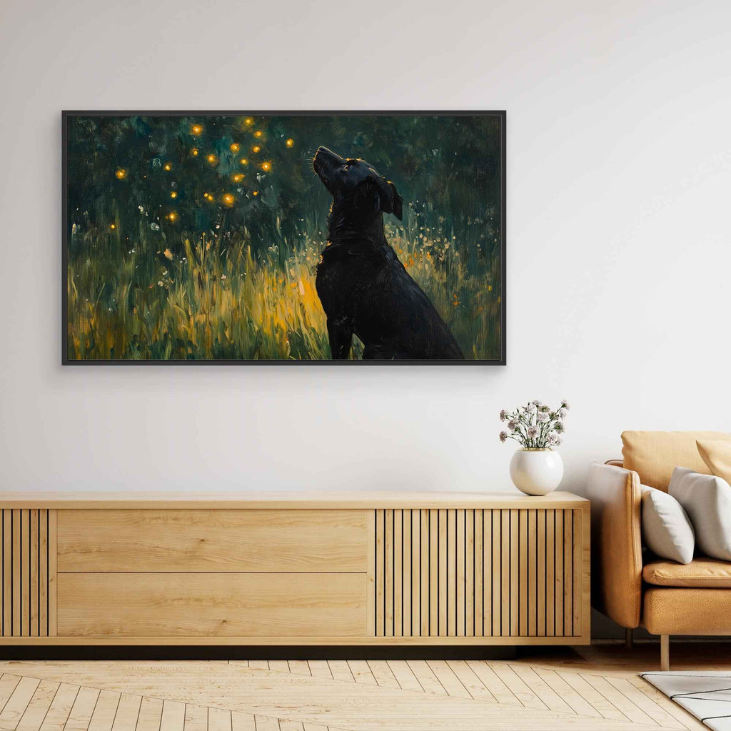 Black Labrador & Fireflies Art | Dreamy Nursery Wall Decor