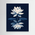 Navy Blue Lotus Flower Mirror Art Print | Zen Wall Decor - Framed Pop Art