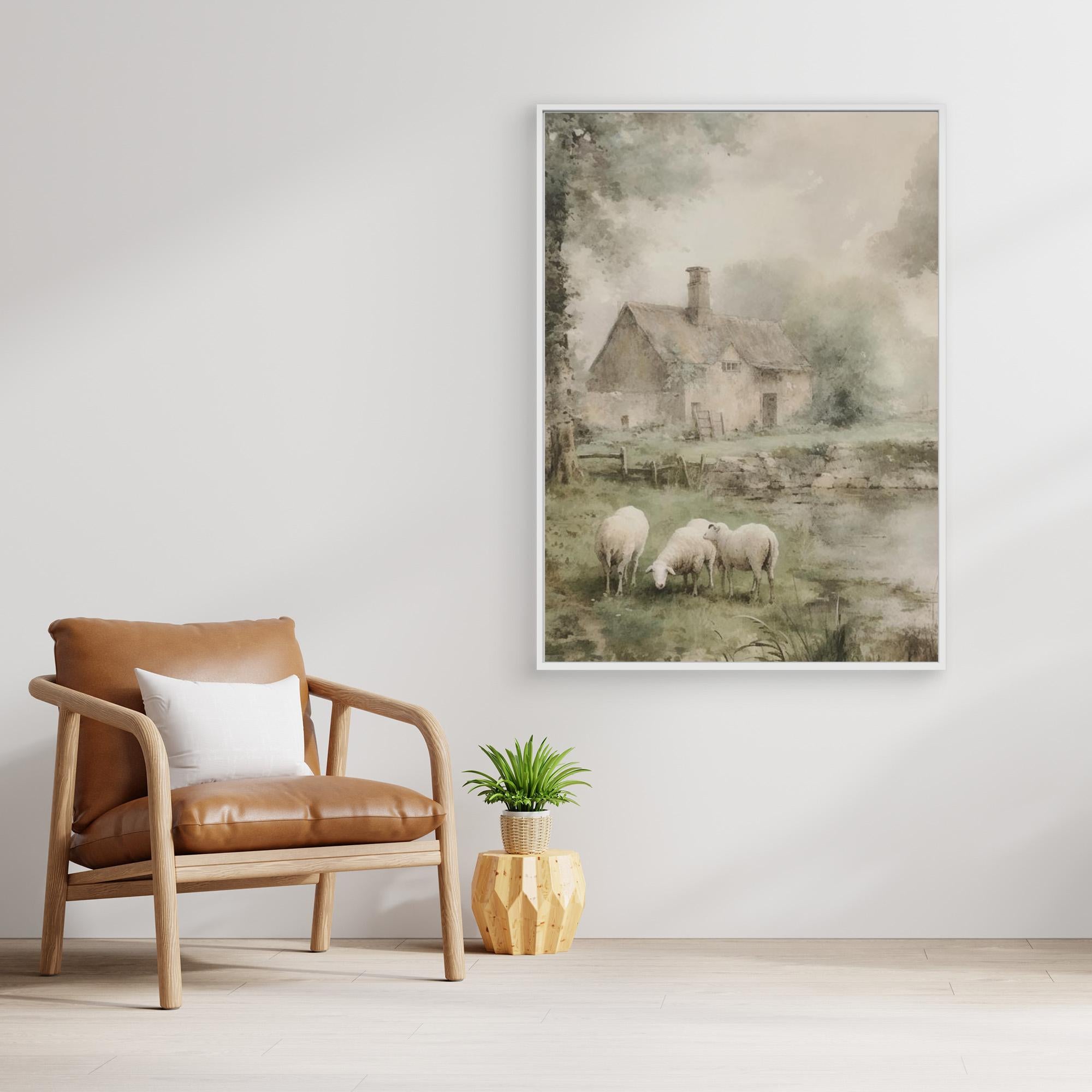 Sheep & Country Cottage Watercolour | Farmhouse Hallway Art - Framed Pop Art