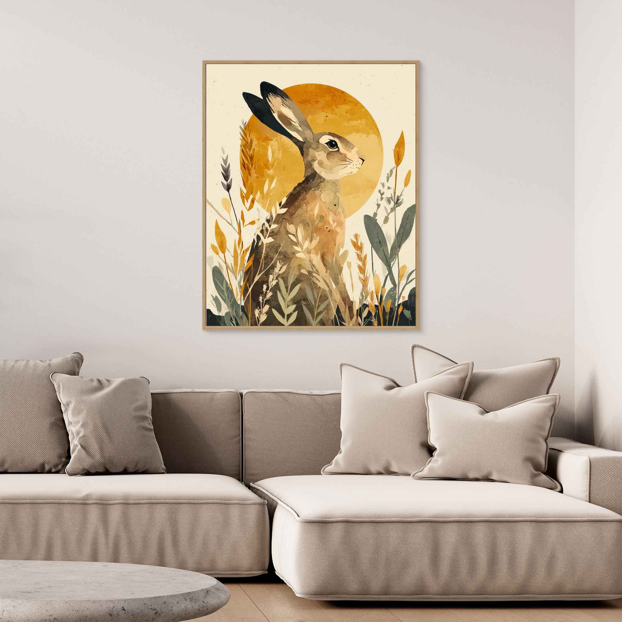 Watercolor Hare Sun Meadow Canvas Print | Nursery - Framed Pop Art