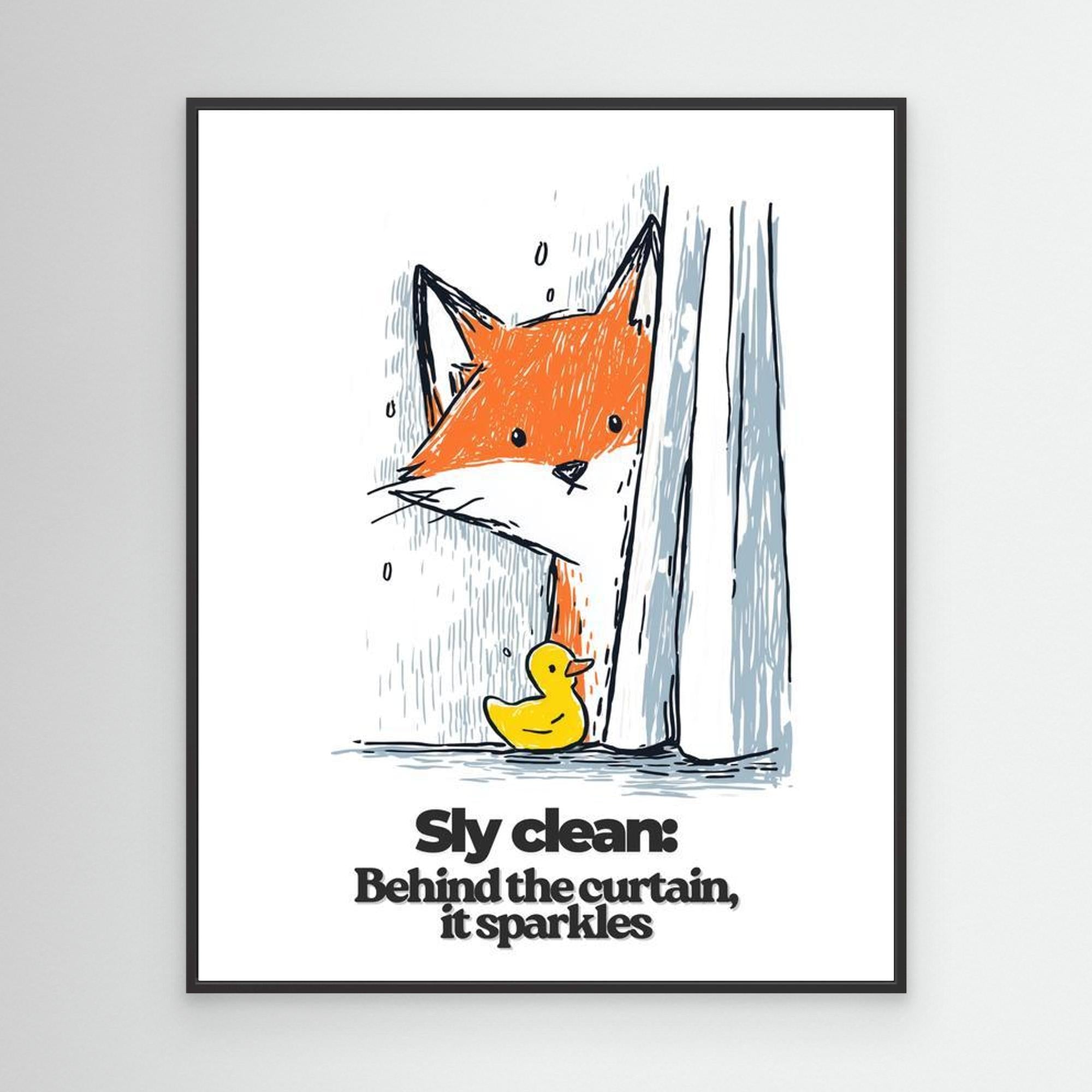 Sly Clean Fox & Rubber Duck Art Print | Fun Bathroom Wall Decor
