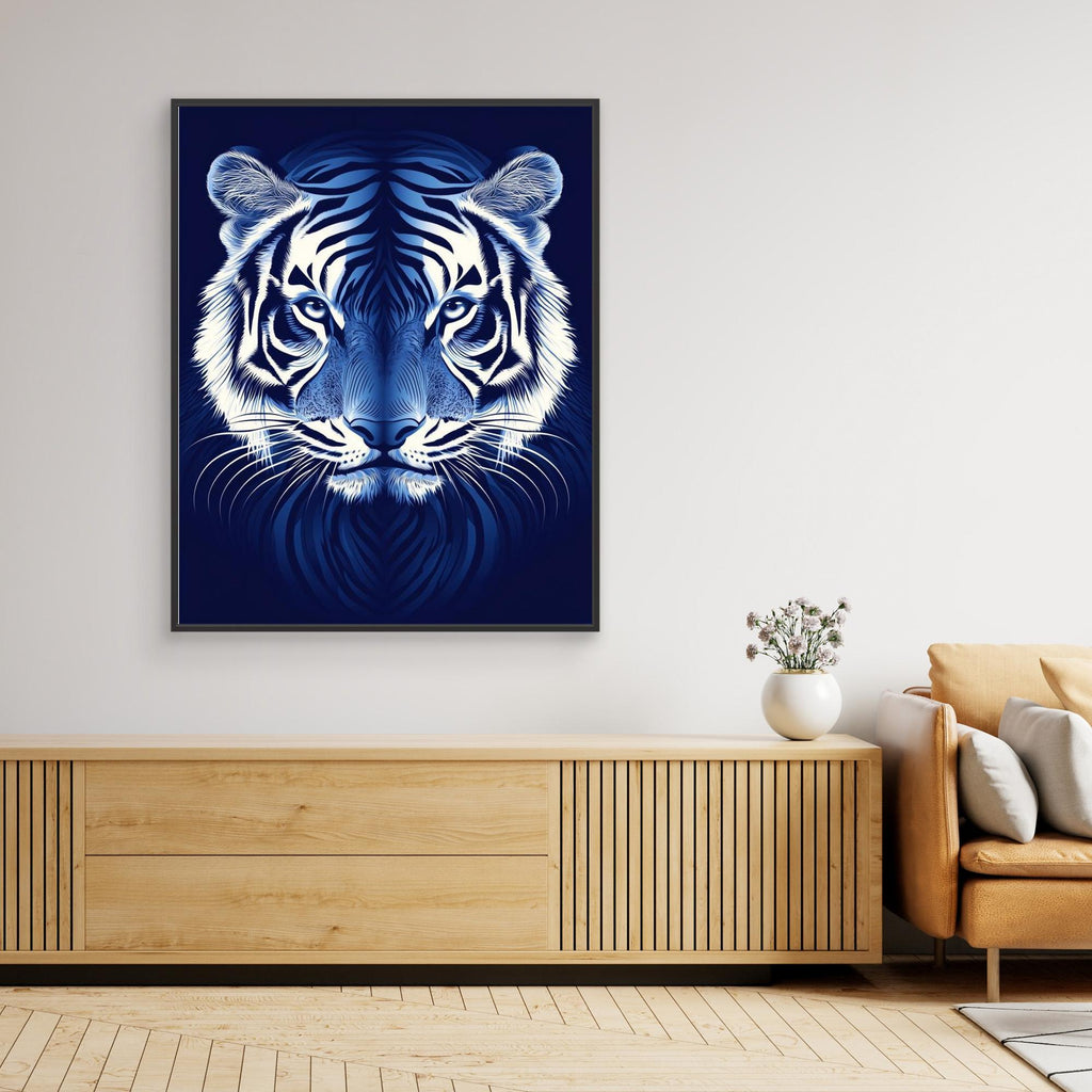 Blue Tiger Wall Art | Framed Canvas Animal Print - Framed Pop Art