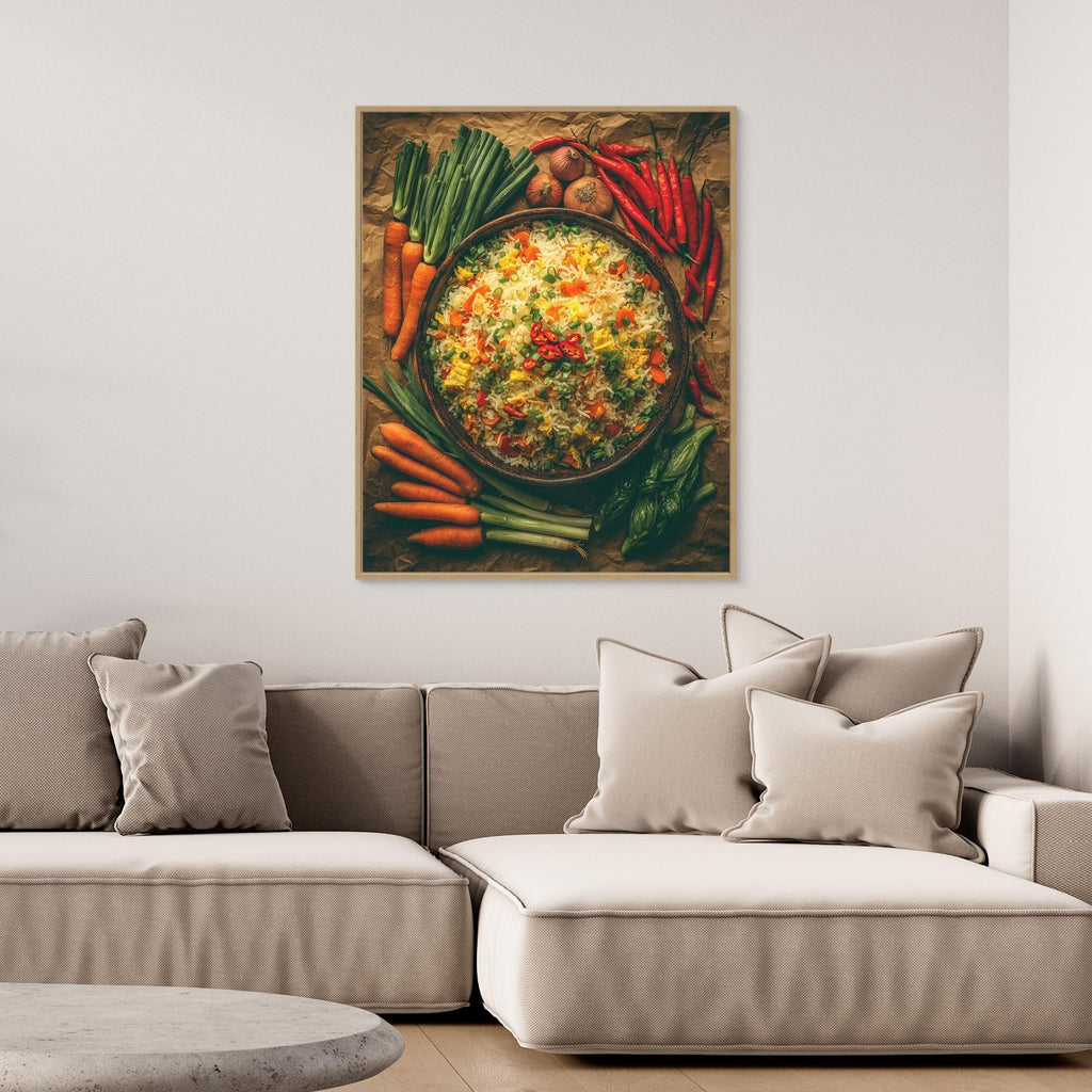 Spicy Vegetable Fried Rice Rustic Kitchen Wall Art - Framed Pop Art